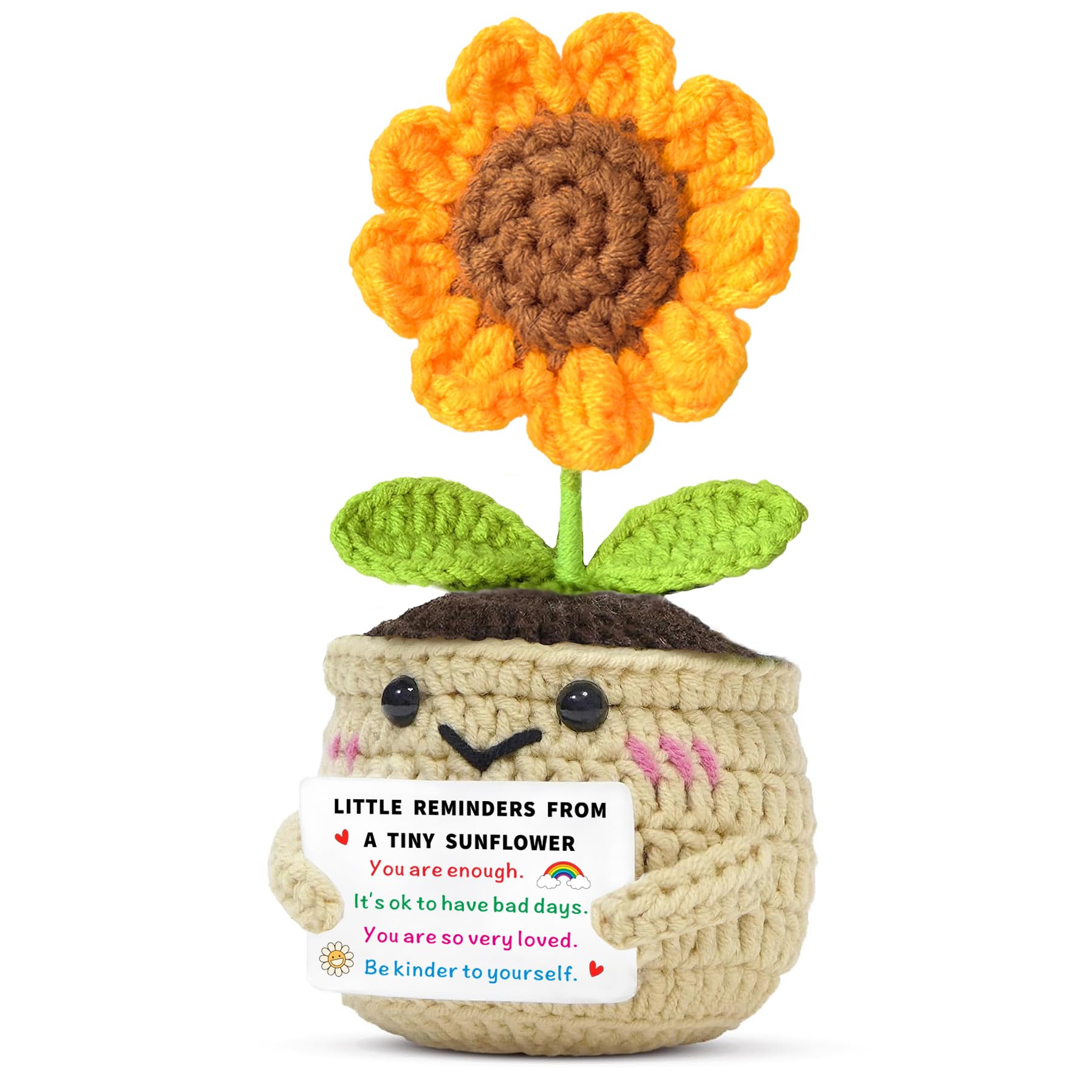 JMIMO Little Reminders Gifts Inspirational Mental Health Gifts Mini Sunflower Positive Emotional Support Crochet for Women