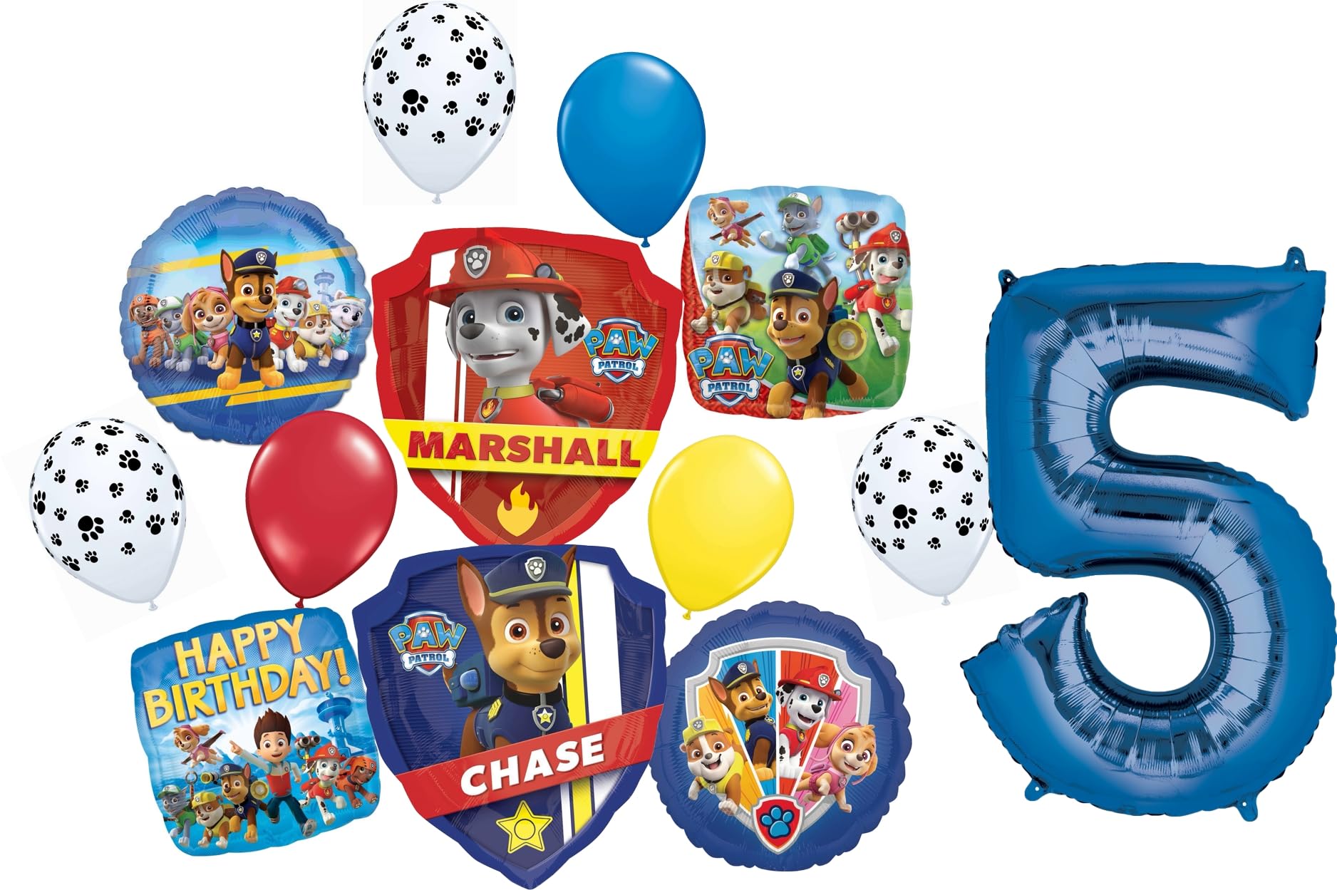 Anagram Paw Pups on Patrol Chase and Marshall 5th Birthday Party Supplies Police and Fire Rescue Badge Balloon Bouquet Decorations