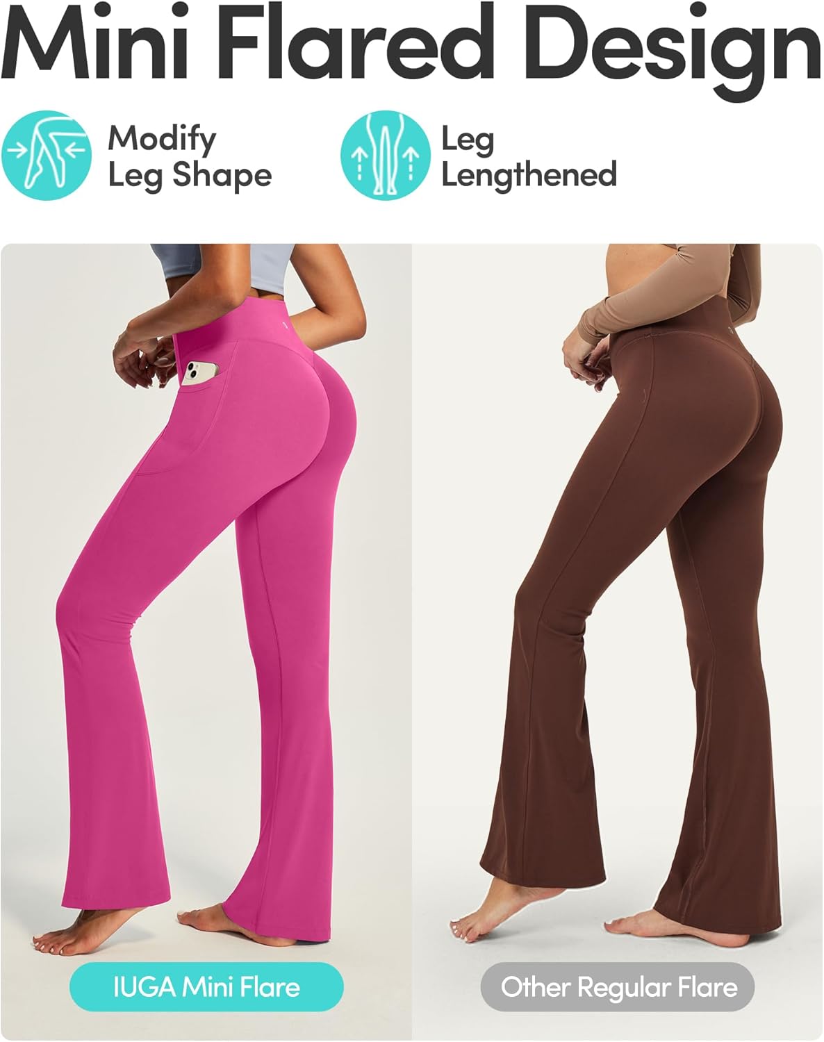 IUGA Mini Flare Leggings for Women Tummy Control Hidden Scrunch Butt Flared Yoga Pants with Pockets No Front Seam Workout