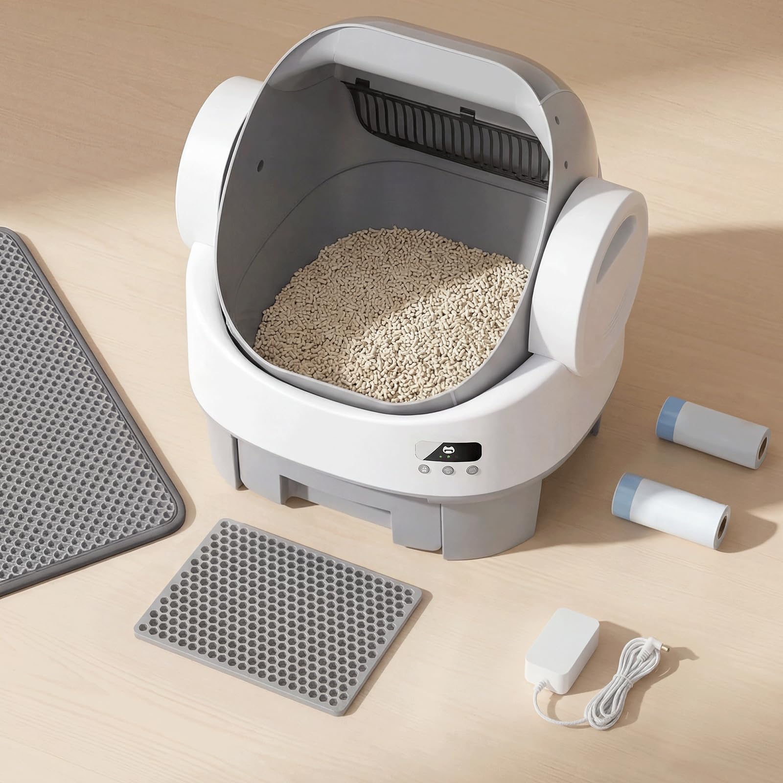 Lettiera Gatto Autopulente con APP, Lettiera autopulente per gatti di base | Sistema di Autoinversione, Sensori Multipli, Cassetto Feci 12L per 10 Giorni, per Gatti da 1.5 a 10kg, con Pedana e Tappetino