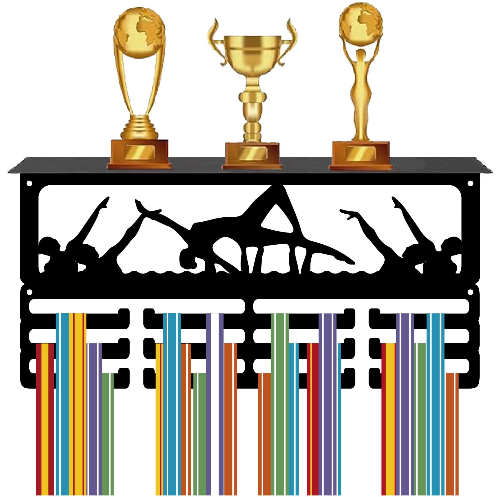 CREATCABIN Soporte para Medallas de Natación, Organizador de Trofeos de Metal con 12 Ganchos, Exhibición de Medallas Deportivas de Pared
