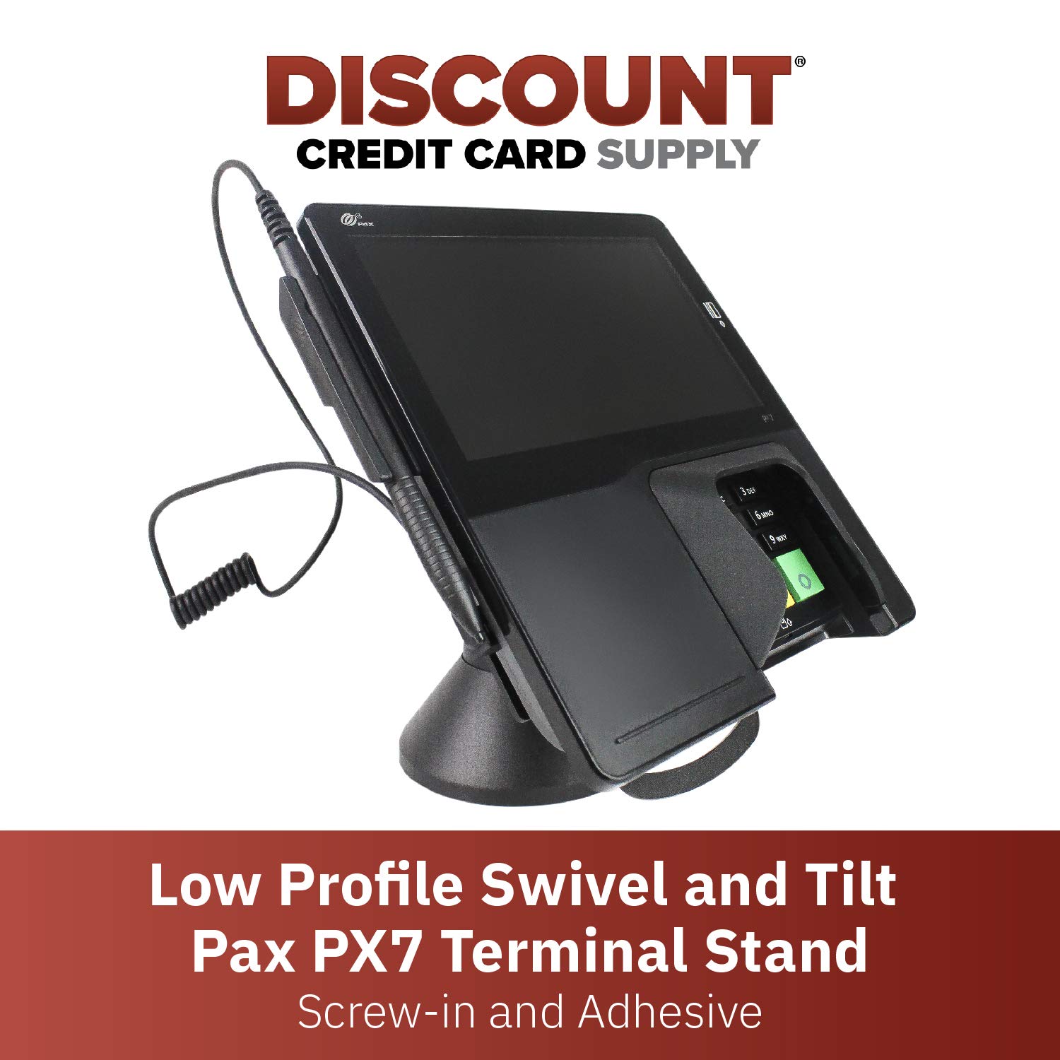 DCCStands Low Profile Swivel and Tilt Pax Px7 Terminal Stand, Screw-in and Adhesive