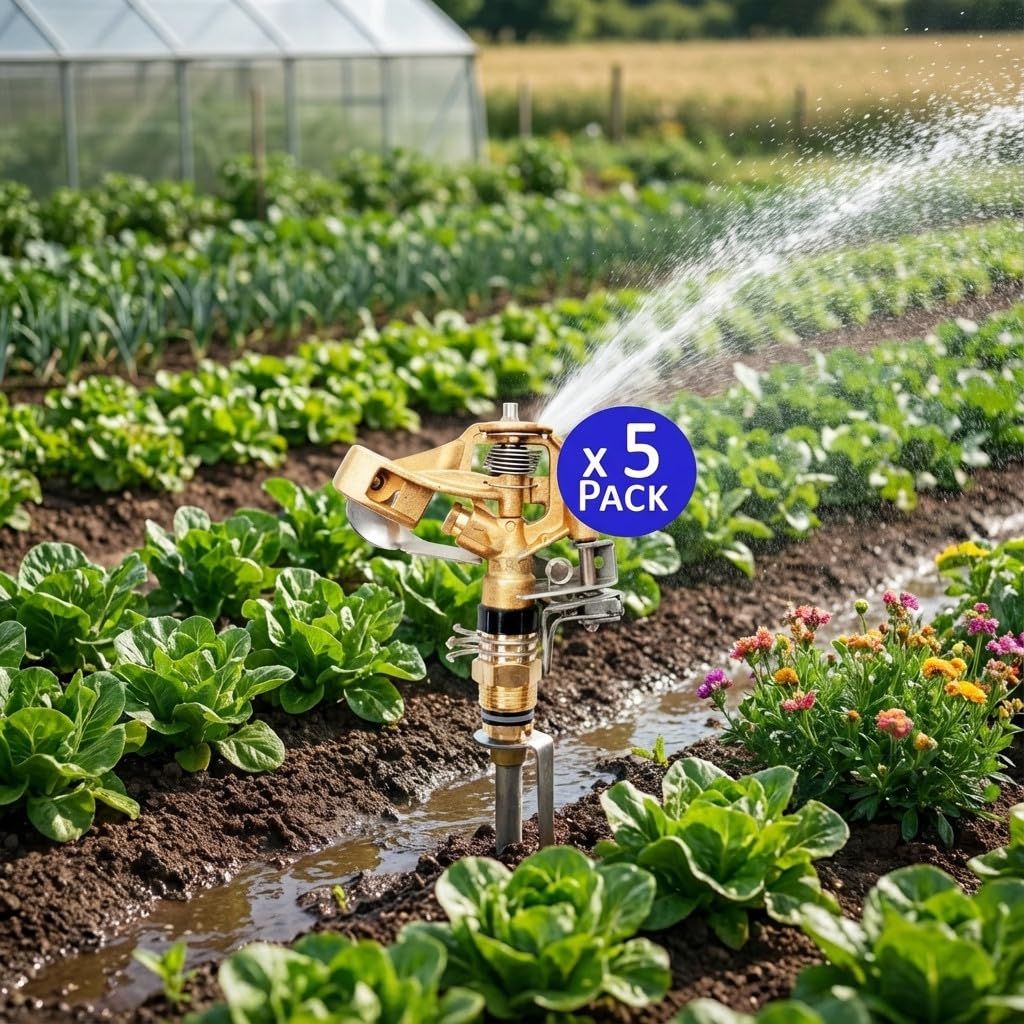 Suinga Aspersor de Riego Agricola Laton Ajustable 1/2'' 28º | Pack 5 Aspersores con Alcance 9 a 14 m | Aspersor de Jardin Sectorial