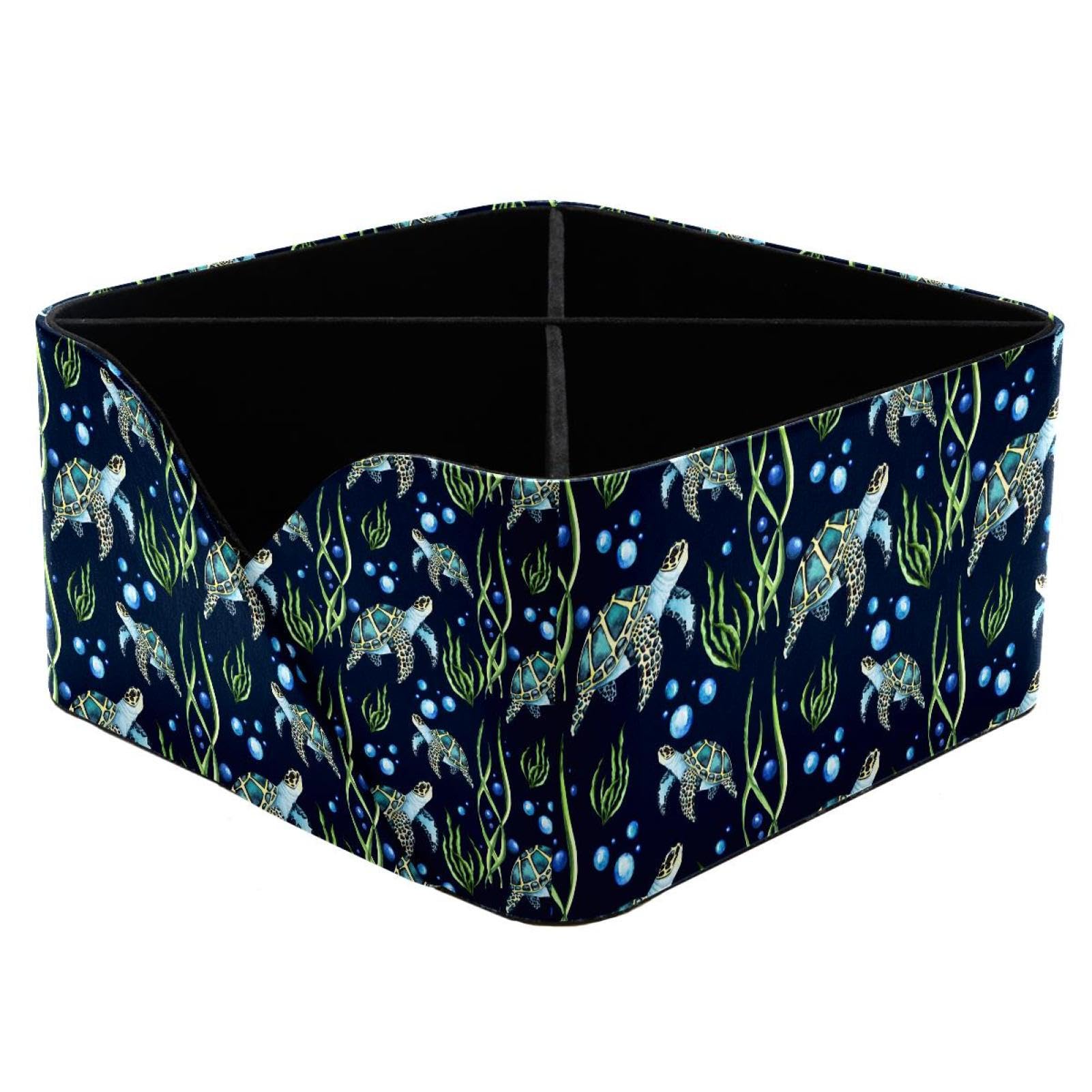 KengjuTesu Turtle Coral Bubble Pattern Desktop Organizer Pen Holder, Rectangular Pencil Cup for Office, Study and Makeup Stations