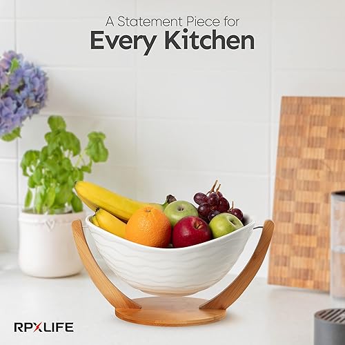 Miniatura 3 de Frutero de cerámica para encimera de cocina, soporte moderno de frutas de 13 pulgadas, cesta de frutas grande para isla, cuenco decorativo grande