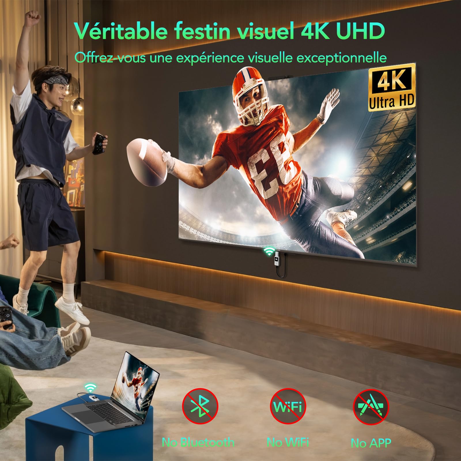 ICZI 4K 30 Hz HDMI sans Fil, avec écran LED, Portée 50 m, 2,4/5,8 GHz, Wireless HDMI pour Ordinateur Portable, Smartphones vers TV HD, Projecteur,Plug & Play,Blanc