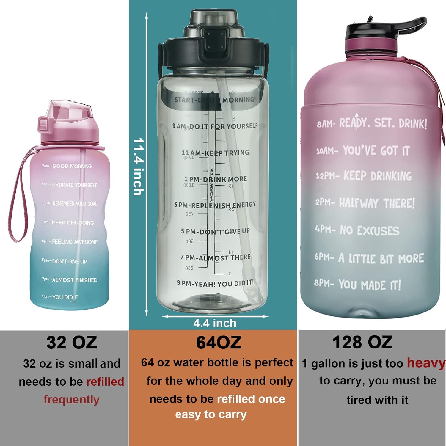 RYI Half Gallon Water Bottle with Sleeve & Strap 64 OZ Motivational Water Bottles with Straw Large Wide Mouth Water Jug with Time Marker for Fitness, Gym and Outdoor Sports, Leak-proof & BPA Free - Image 6