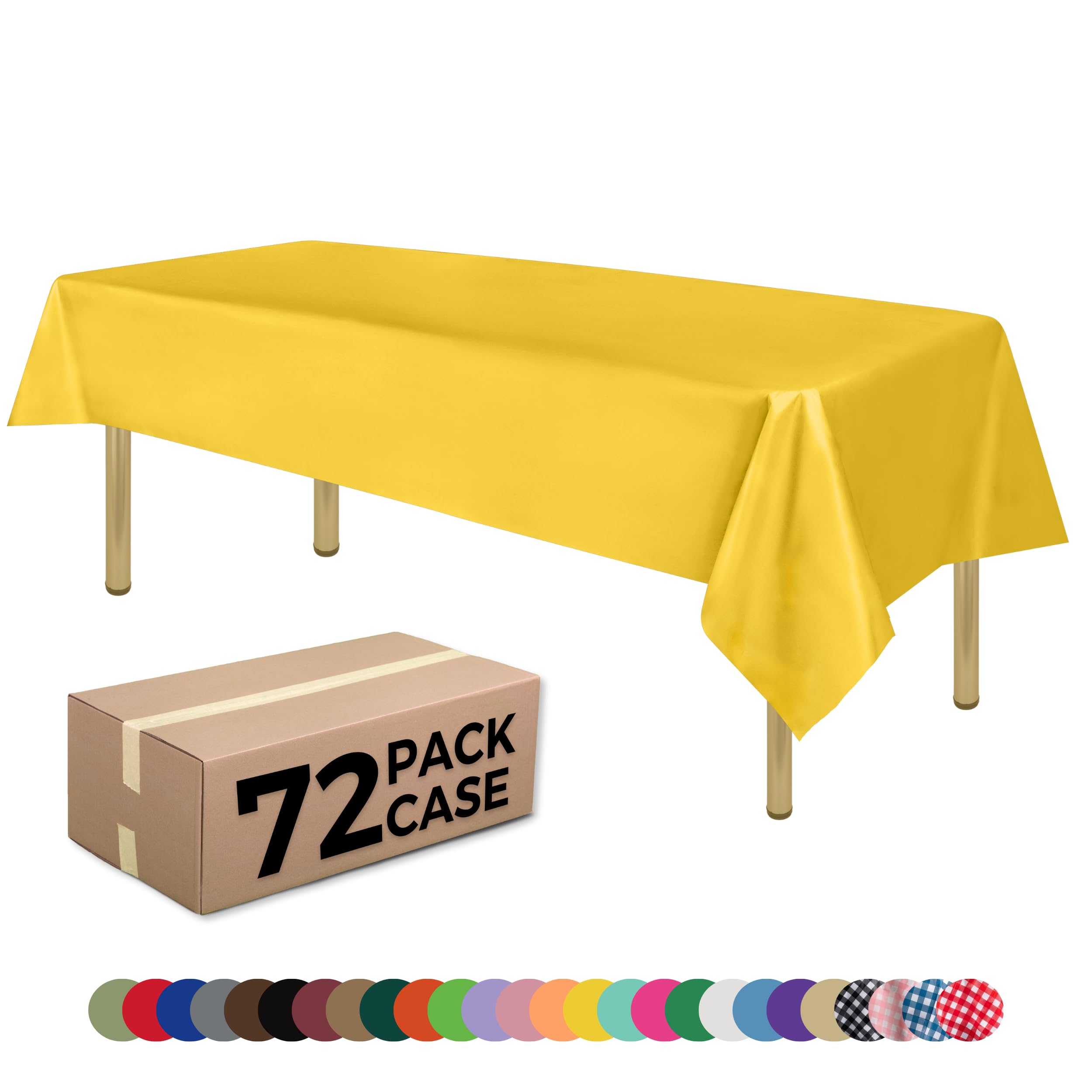 Yellow Standard Disposable Plastic Party Tablecloth [Case of 72] 54 x 108” Rectangle Table Cover For Indoor & Outdoor Use By Zimpleware — image 1