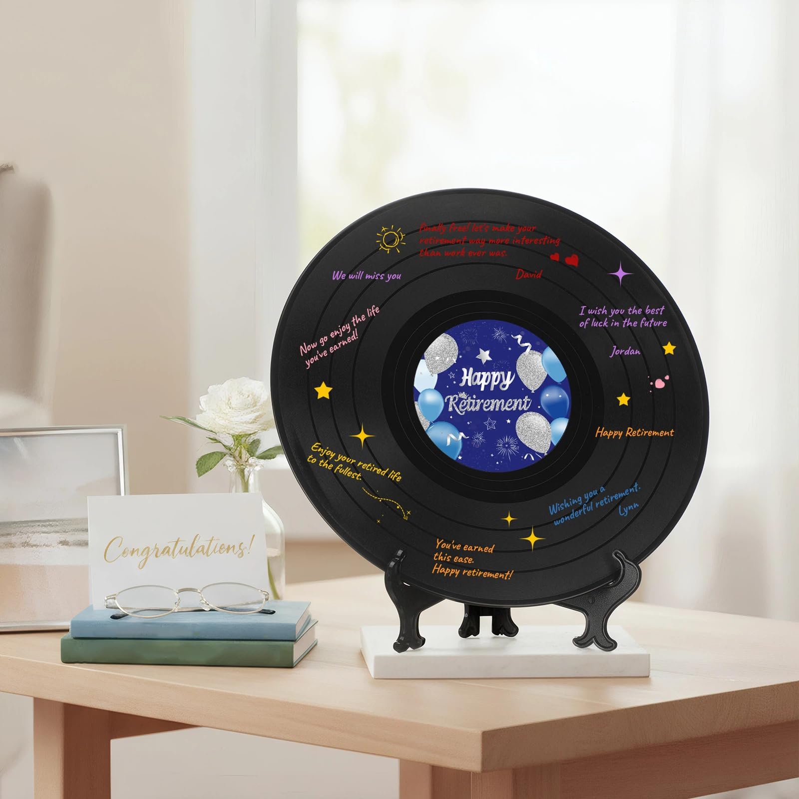 Happy Retirement Decoration Libro degli ospiti per la pensione da firmare disco in vinile con penna firmata, regalo di addio per feste di addio, regalo di addio per uomini e donne