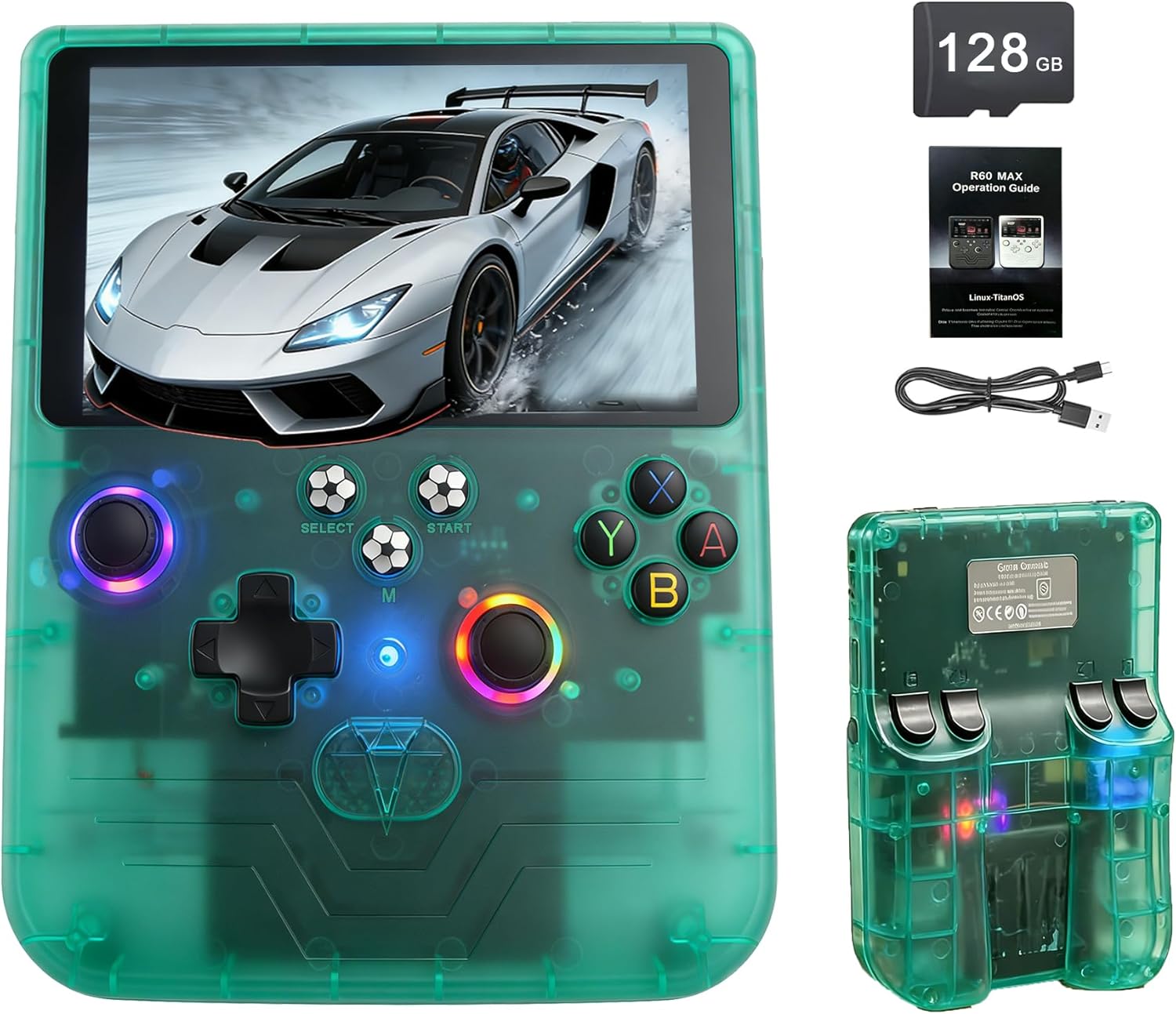 RegiisJoy R60MAX Handheld Game Console, 5.5 Inch IPS Screen Retro Gaming Consoles, 40000 in 1 Portable Mini Pocket Arcade, 6000mAh Battery,128G TF Card,RGB Joysticks
