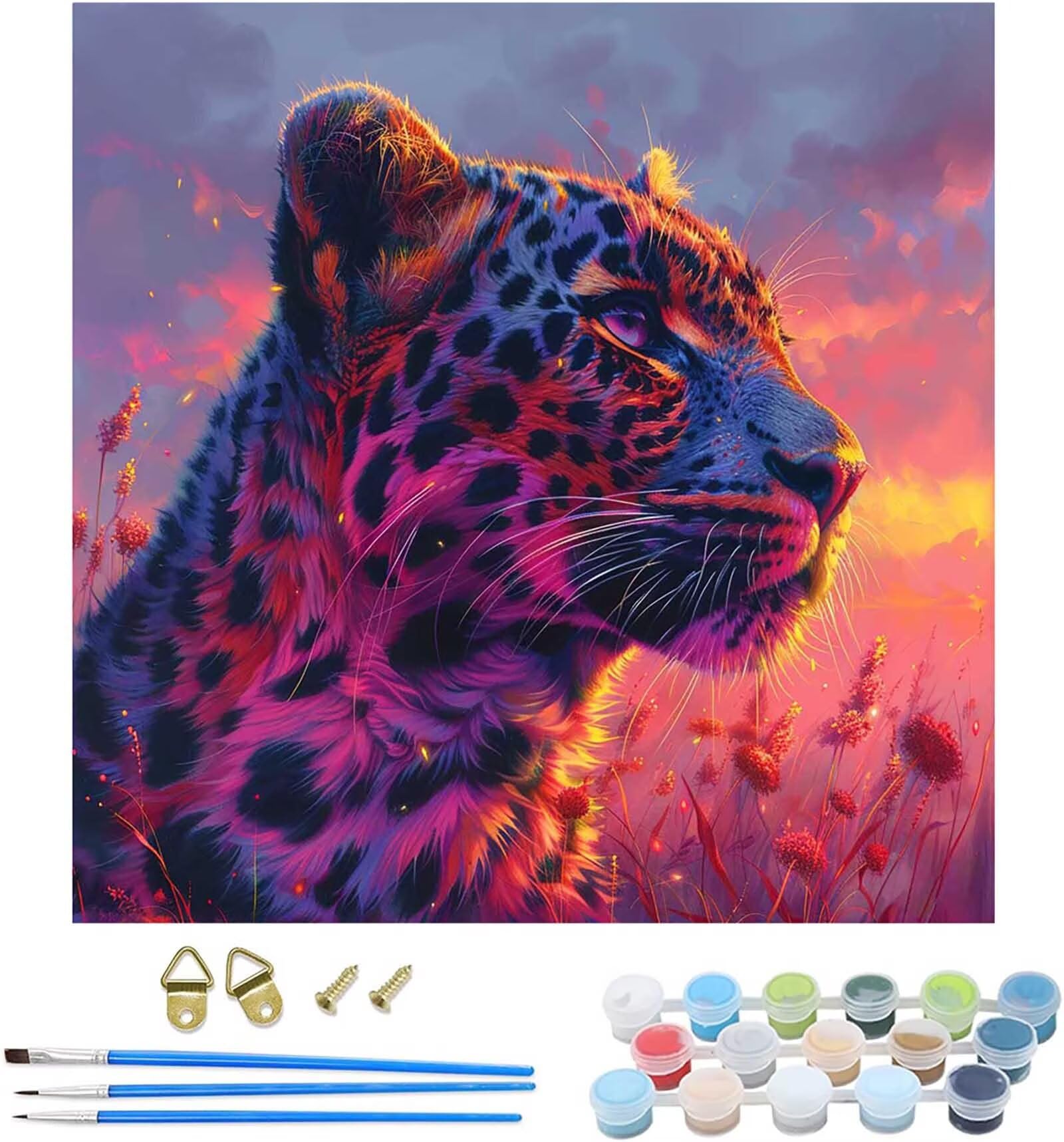 Peinture Numero Adulte LéOpard, Peinture par Numero Adulte Coucher De Soleil, Bricolage Loisirs Créatifs Adultes, Paint by Numbers Kit avec Pinceaux, Decoration Maison, Cadeau Femme 50x50cm L-3024