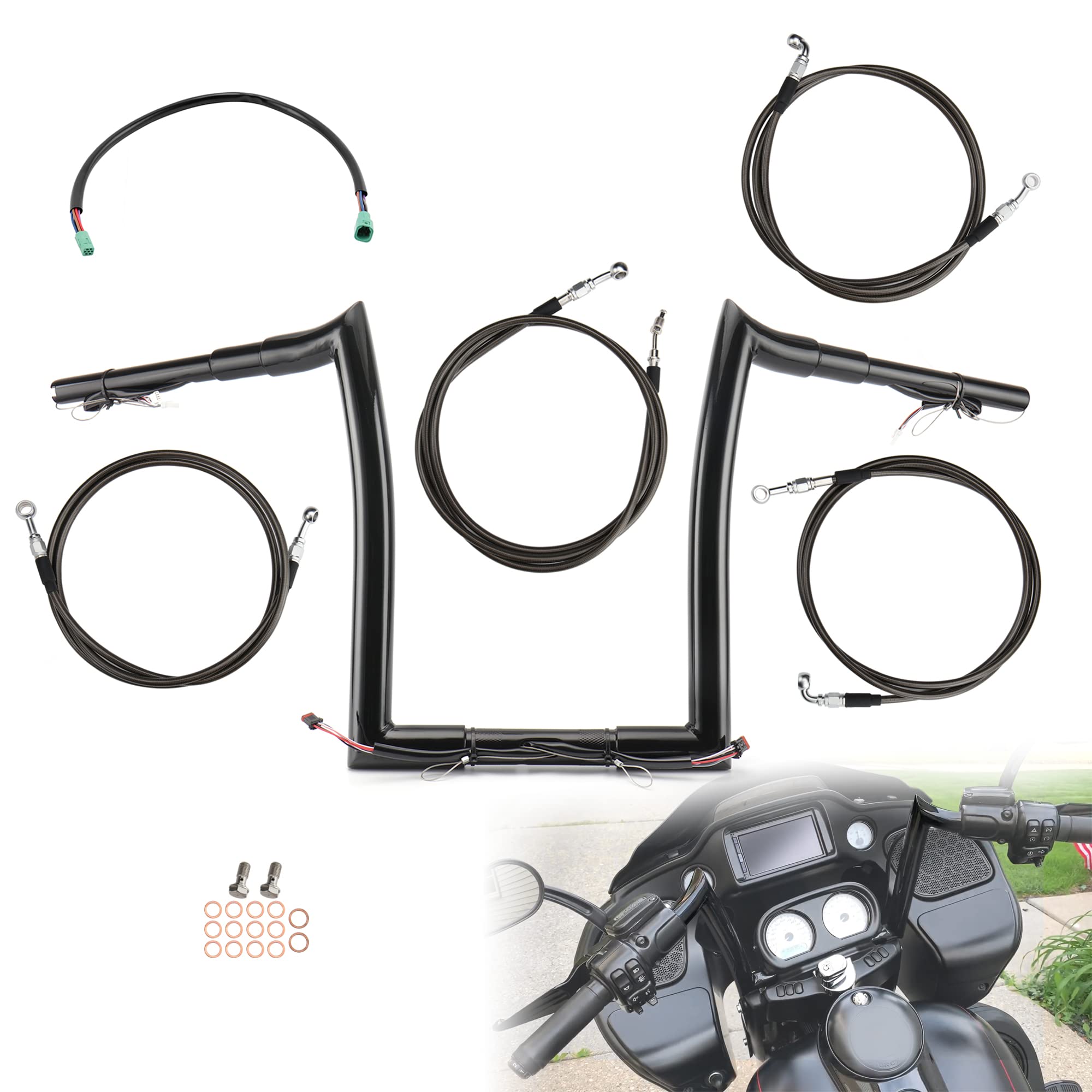 TIGERSGATE PREWIRED 14" Rise 1.5" Fat Road Glide Ape Hanger Handlebar