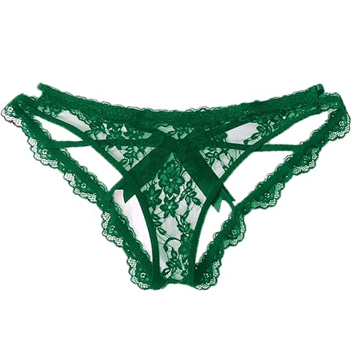 Avidlove Lace Panties for Women Sexy Cheeky Underwear with Cute Bow Back Hollow Out Low Rise Panty - Medium - Green