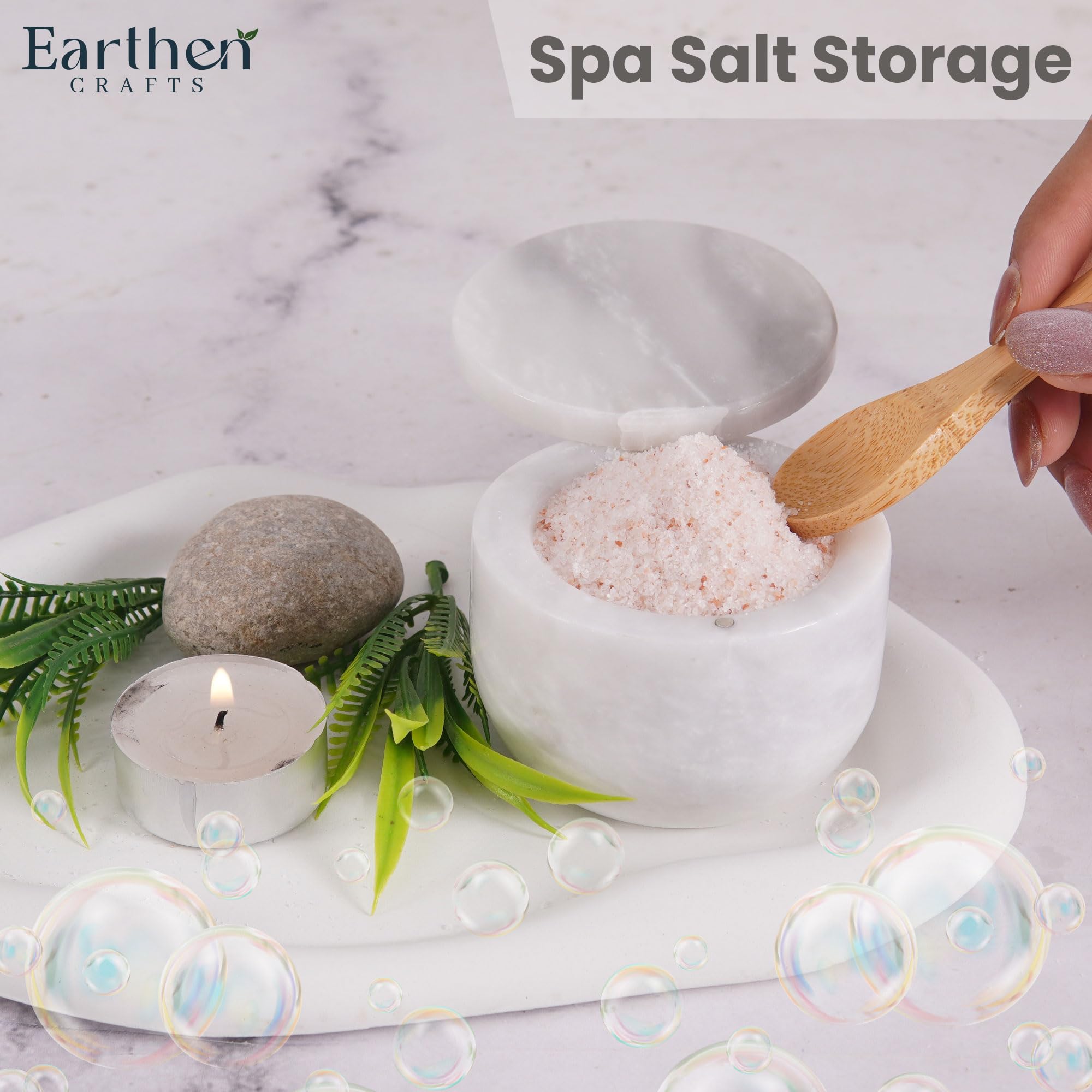 Saliera in marmo bianco da 7,6 cm, con coperchio, contenitore per sale con chiusura magnetica per bancone della cucina, contenitore per sale e spezie, barattoli per condimenti da tavola