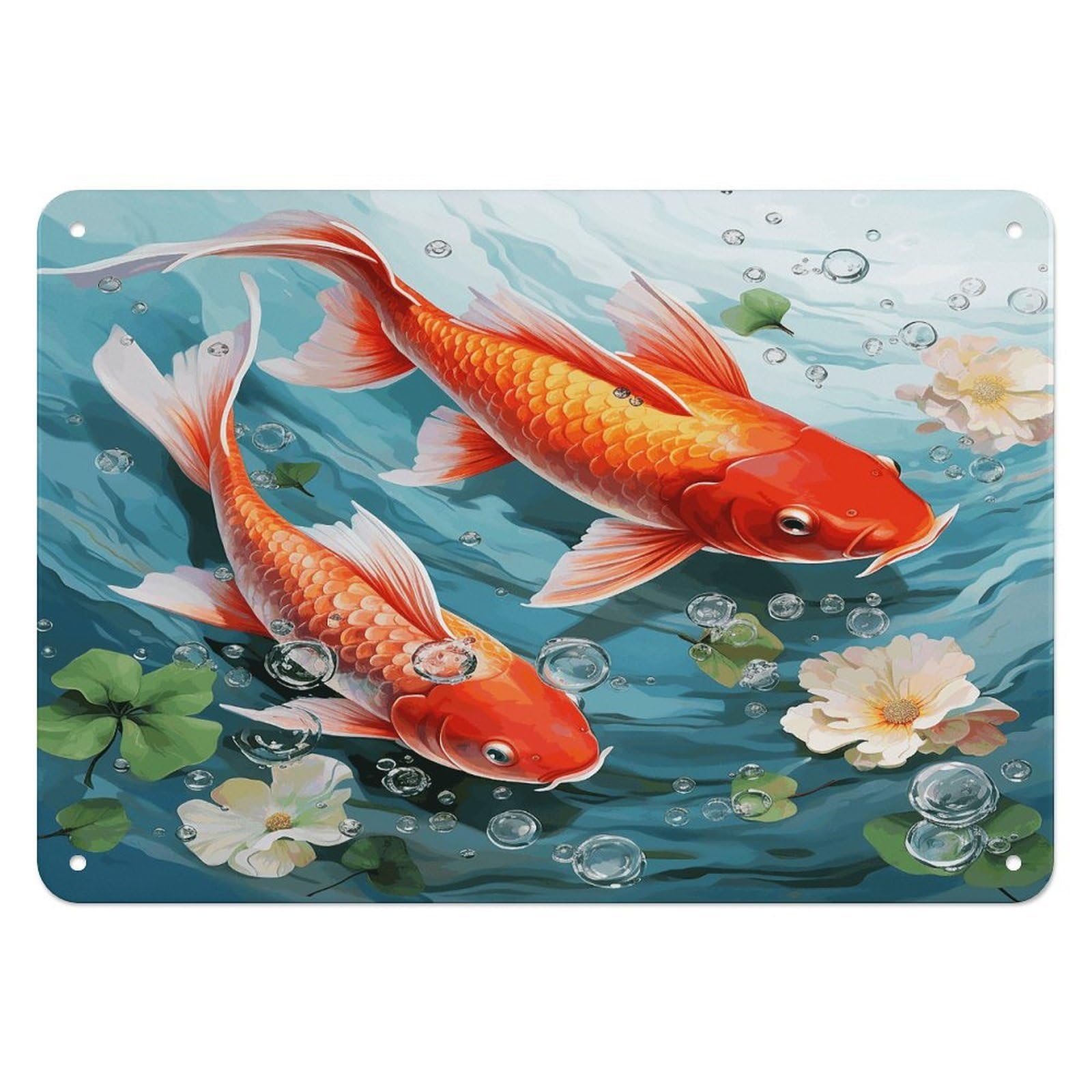 Fekiloot Style Japanese Pretty Red Carp Fish Wall Decor Iron Painting Metal Sign