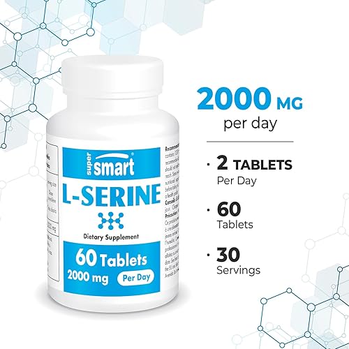 Miniatura 4 de Supersmart - Suplemento L-Serine de 2000 mg por día (fácil de tomar) - Suplemento de aminoácidos  Sin OMG y sin gluten - 60 tabletas