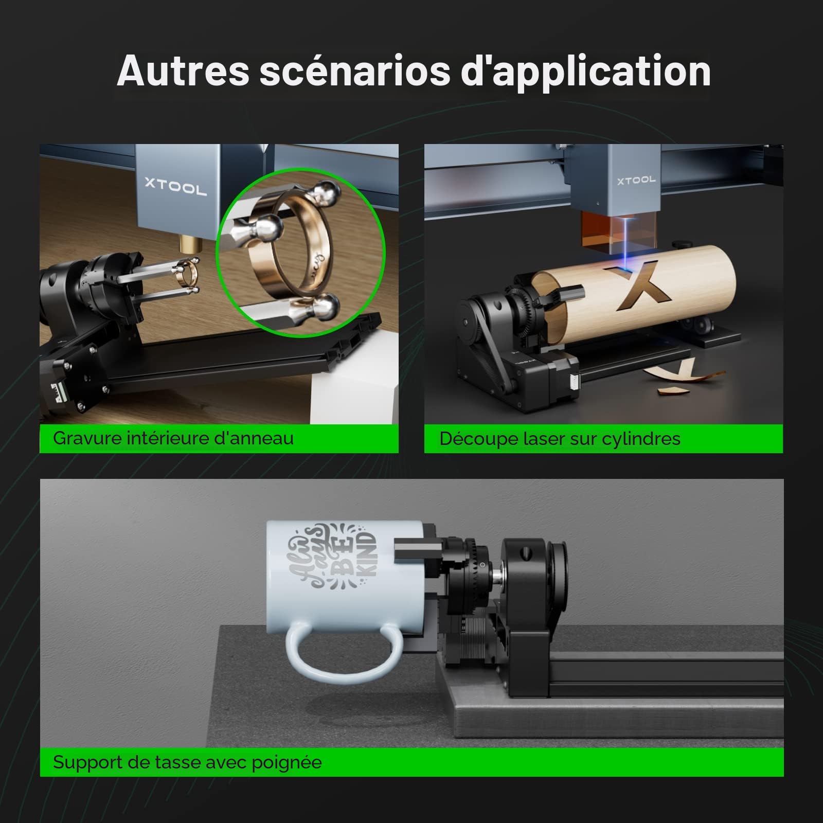 xTool 4 en 1 RA2 Pro Accessoire de Rotatif pour S1/M1 Ultra/F1/F1 Ultra/P2/D1 Pro Graveur Laser, Module de Gravure à Rouleau Rotatif Axe Y pour Objets Cylindriques, Gobelet, Anneau, Accessoires