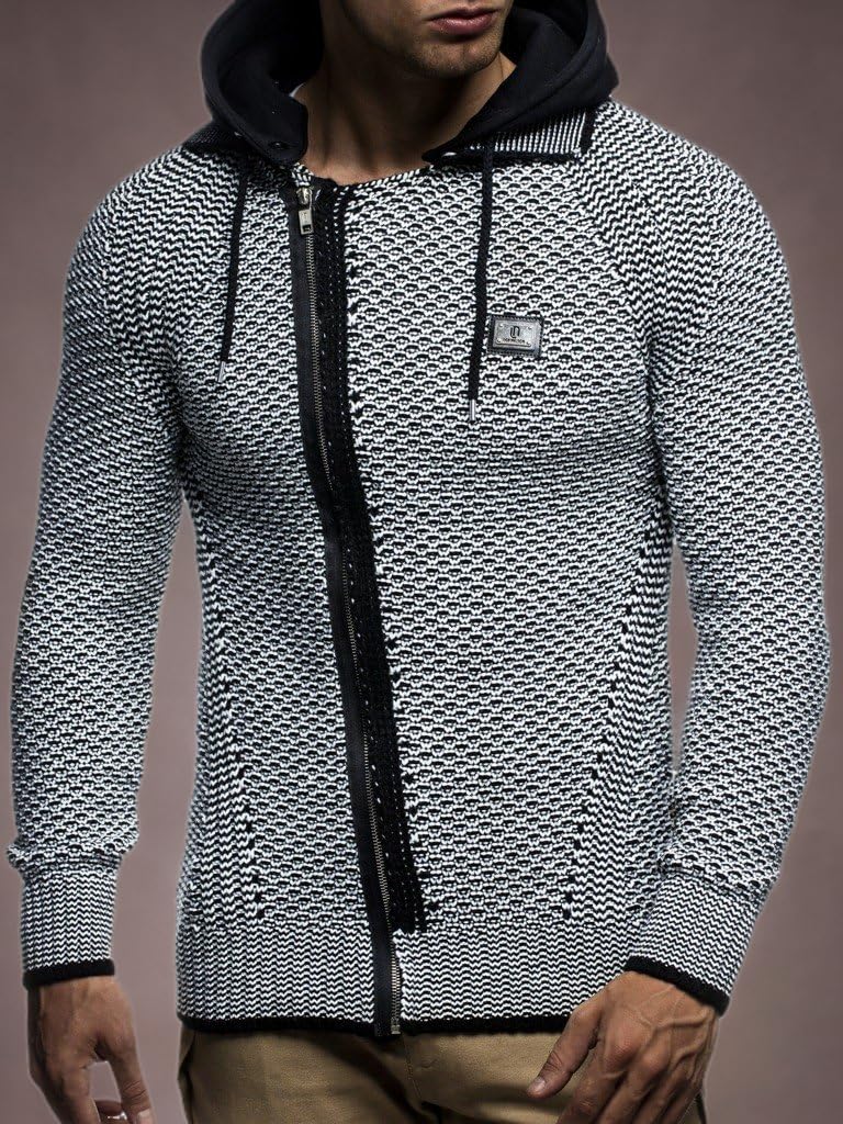 Leif Nelson Strickjacke Herren mit Abnehmbarer Kapuze & Reissverschluss - Strick Sweatjacke Männer Cardigan für Winter & Sommer
