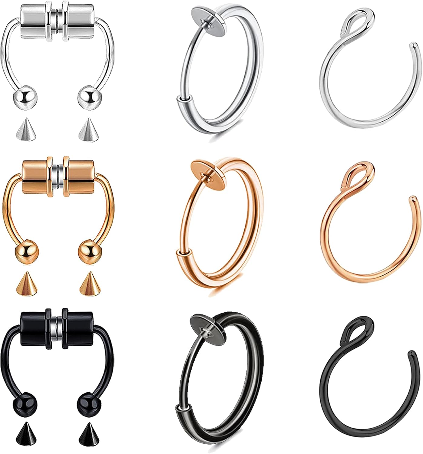 Fake Nose Ring Hoop Fake Septum Fake Nose Ring Stud Faux Fake Nose Ring Piercing Nose Cuffs for Non Pierced Nose Magnetic Nose Ring Jewelry for Women Men