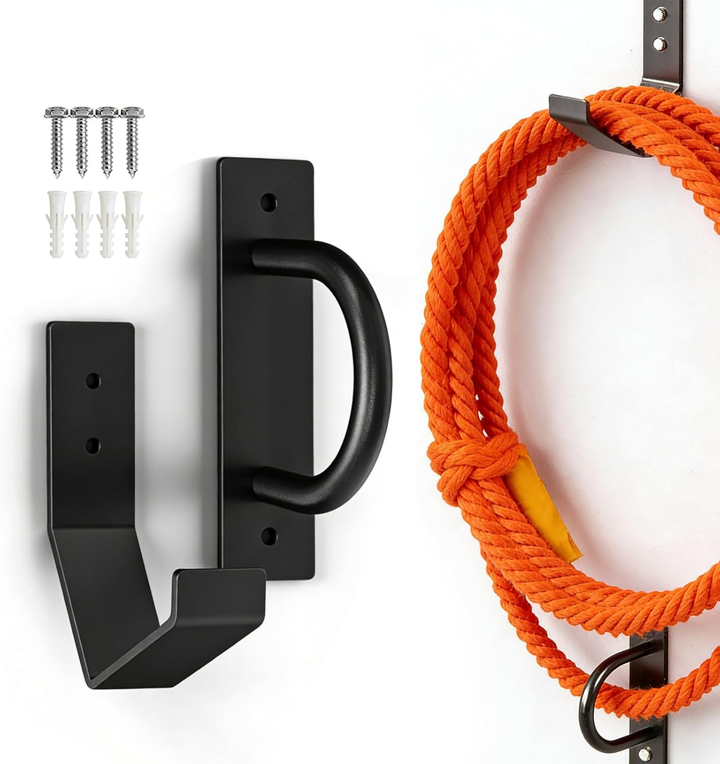 Heavy Duty Steel Battle Rope Wall Anchor Kit with Storage Hook, Fitness Rope Wall Mount for 30-50 Feet 1″-2.5″ Battle Ropes