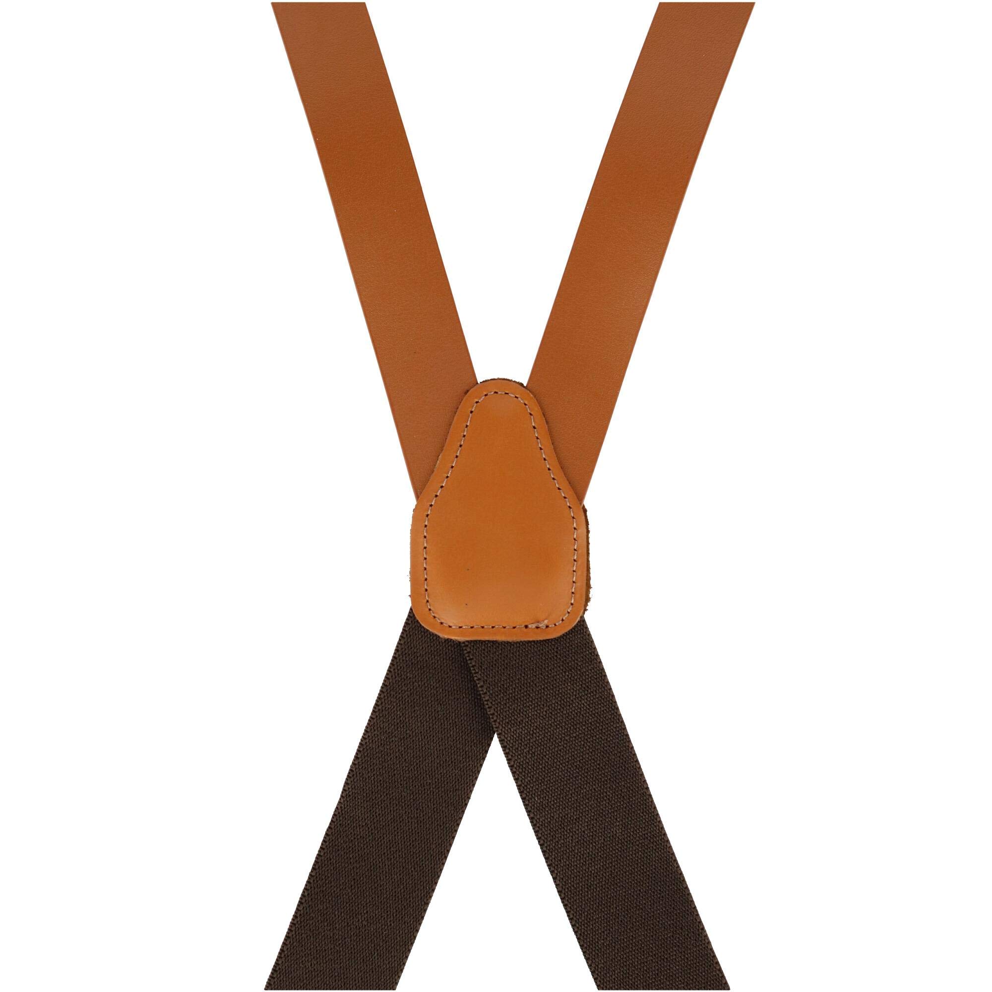 CTM Men's Big & Tall Smooth Coated Leather Suspenders with Metal Swivel Hook End, Tan