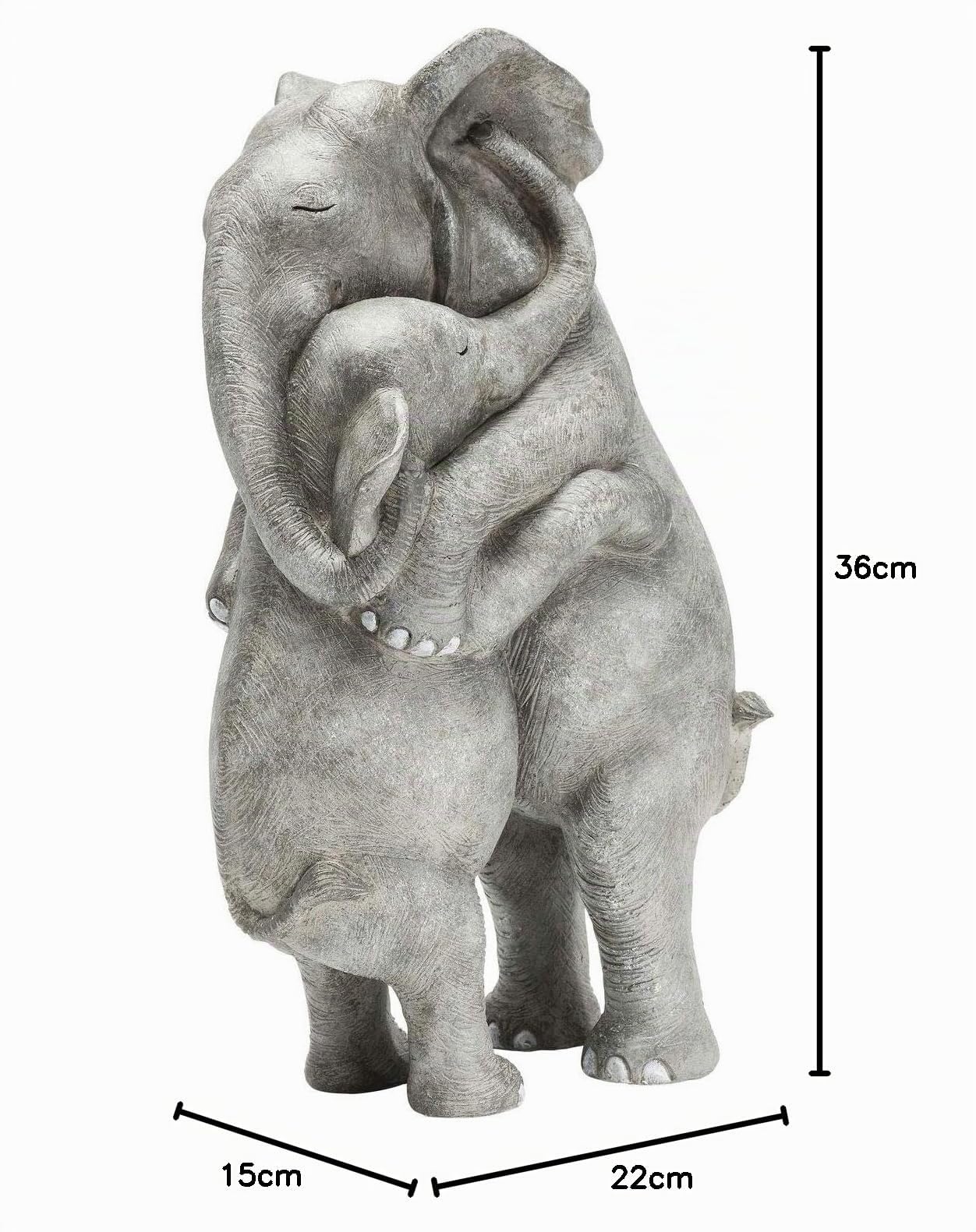 Kare Design Deko Figur Elephant Hug, Grau, 36x22x15 cm, Deko Objekt, Wohnaccessoire, Dekoration, Elefanten Motiv, Skulptur, Wohnzimmer