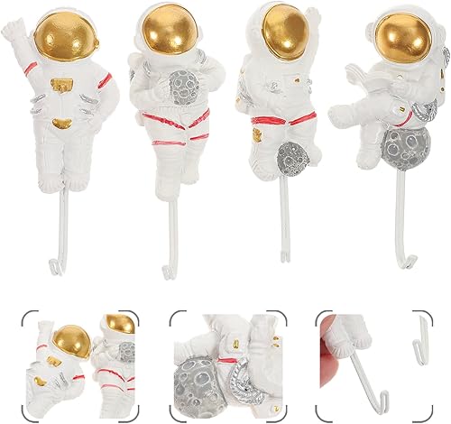 Miniatura 6 de Zerodeko Gancho de almacenamiento de astronauta, 4 piezas de gancho para colgar en la pared de astronauta, soporte para paraguas, abrigos, llaves,