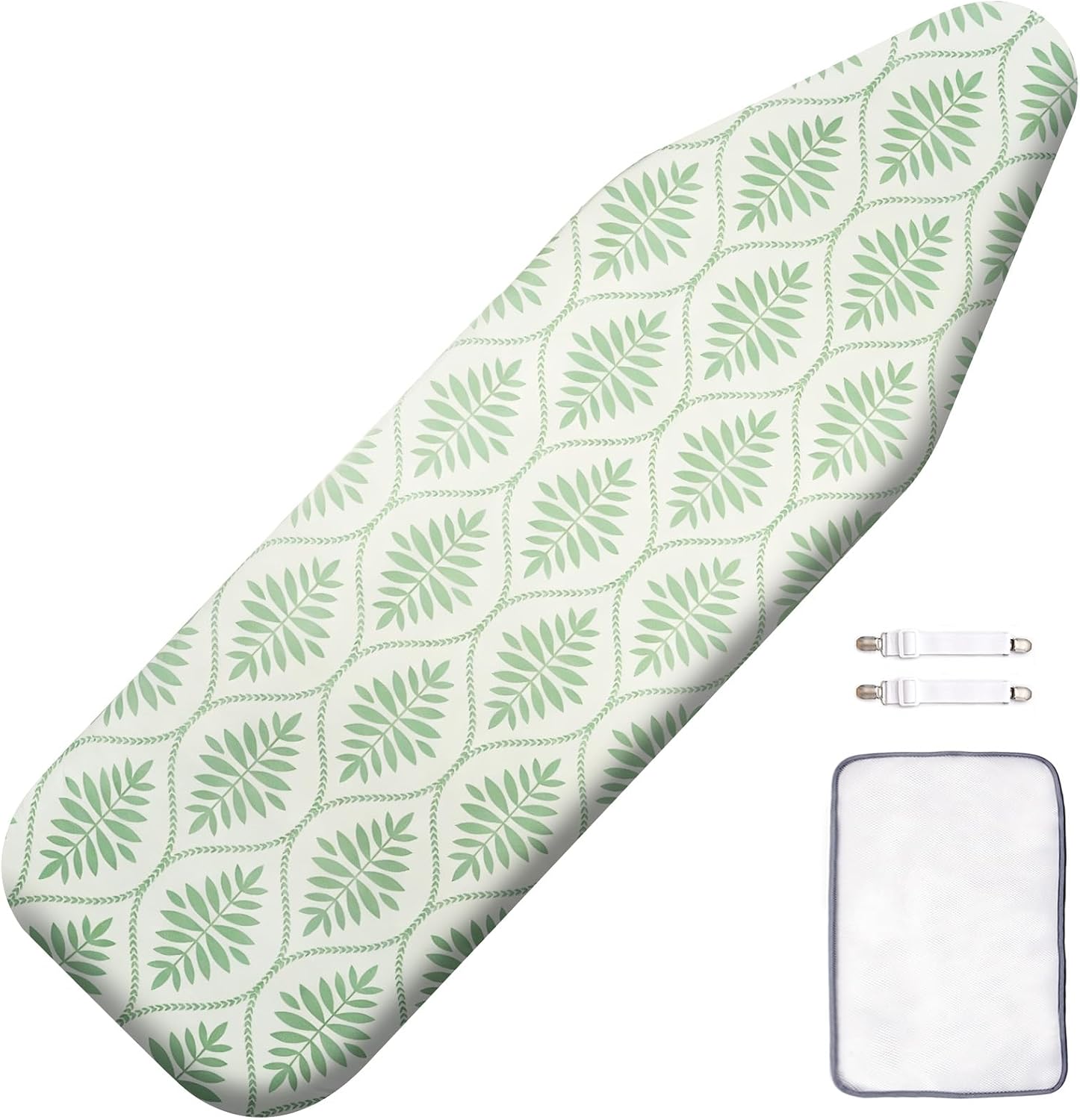 SheeChung Ironing Board Cover and Pad 15"x49",Iron Board Cover with Elastic Edge & Adjustable Fastener,Cotton Covers Resist Scorching and Staining Extra Thick Padding,Silicone Coating,Bohemian Leaves