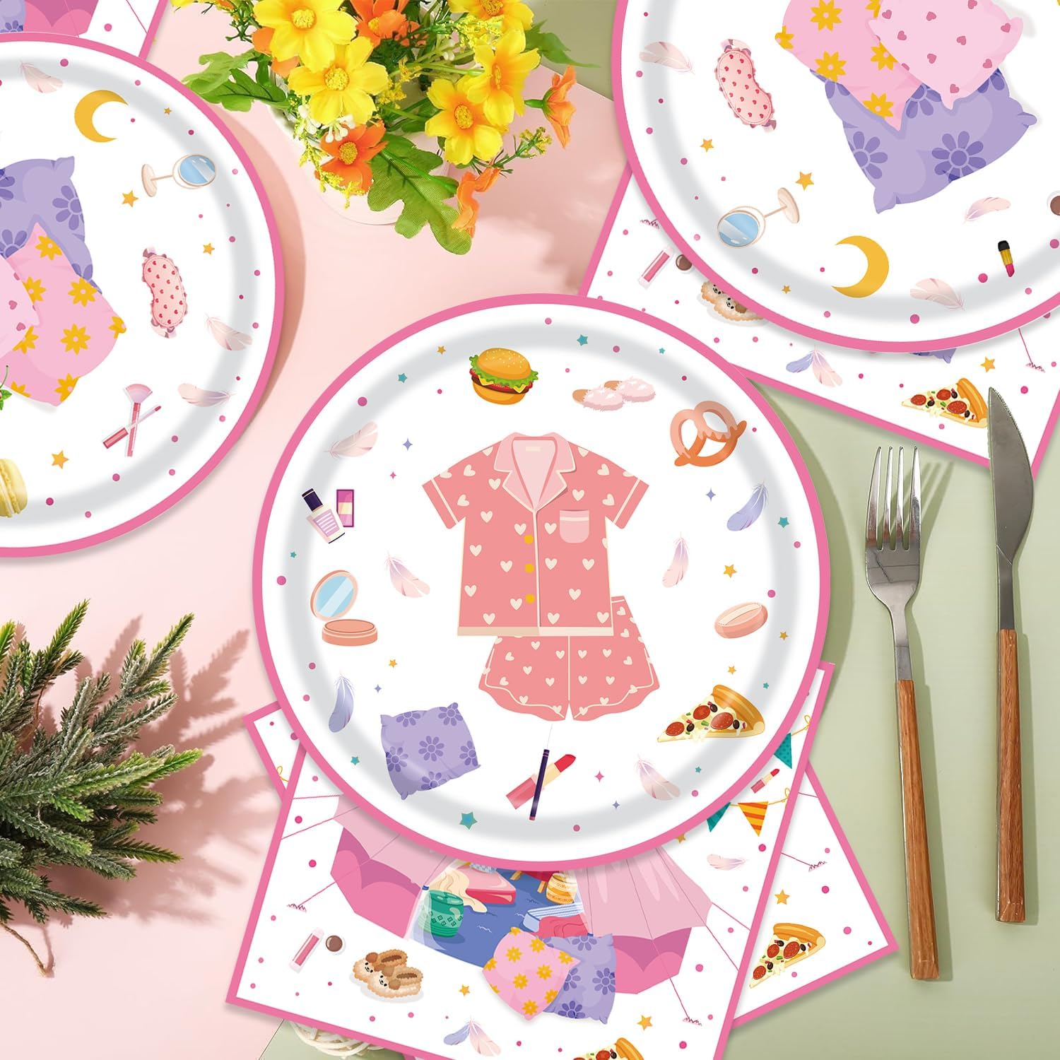 40Pcs Sleepover Party Supplies for Girls Pajama Birthday Plates and Napkins Decorations Slumber Baby Shower Decorations Slumber Party Supplies for Girls - Image 5
