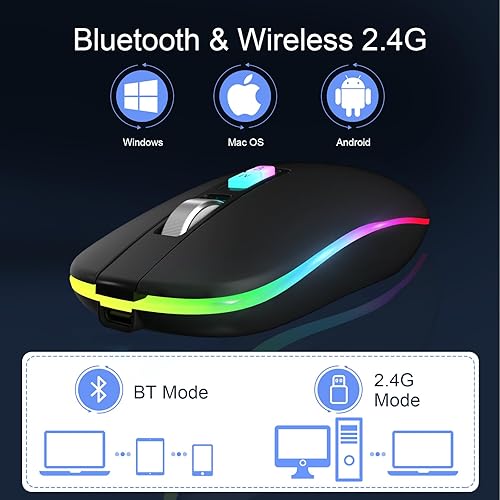 Miniatura 2 de KBCASE Mouse inalámbrico LED silencioso Bluetooth 2.4G recargable inalámbrico ratón Bluetooth inalámbrico ratón para computadora portátil, MacBook,