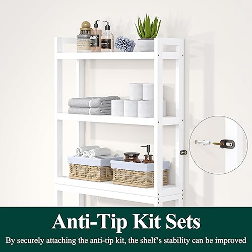 Miniatura 4 de Smiry Gabinete de almacenamiento sobre el inodoro, organizadores de baño de bambú de 3 niveles con estante ajustable y 4 ganchos, estante que ahorra