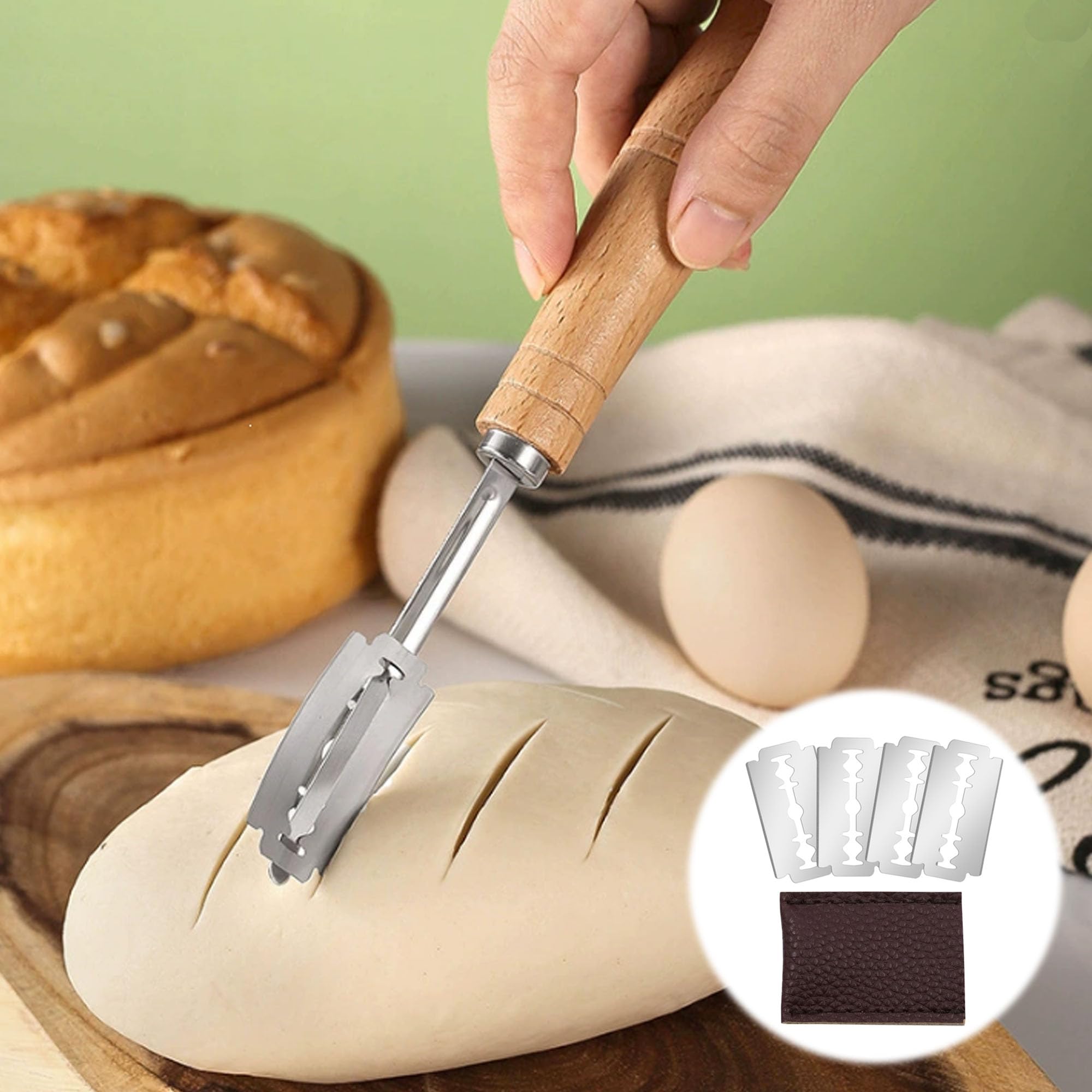 Brot-Einschneidemesser Set – 2 Griffe & 10 Klingen Für Gerade & Geschwungene Muster, Holzgriff