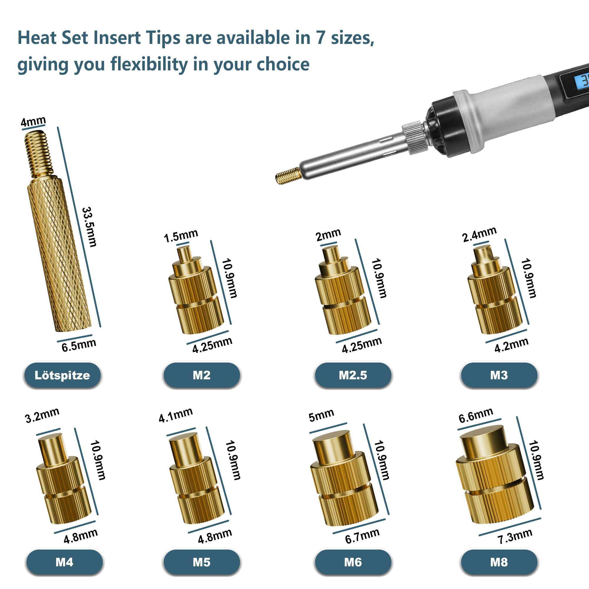DACKZZM Heat Set Insert Tool with Slide Rail Heat Insert Press Auto-Return Soldering Iron Vertical Heat Pressing Machine M2/M2.5/M3/M4/M5/M6(1/4)/M8 Threaded Inserts Tool for 3D Printing Components