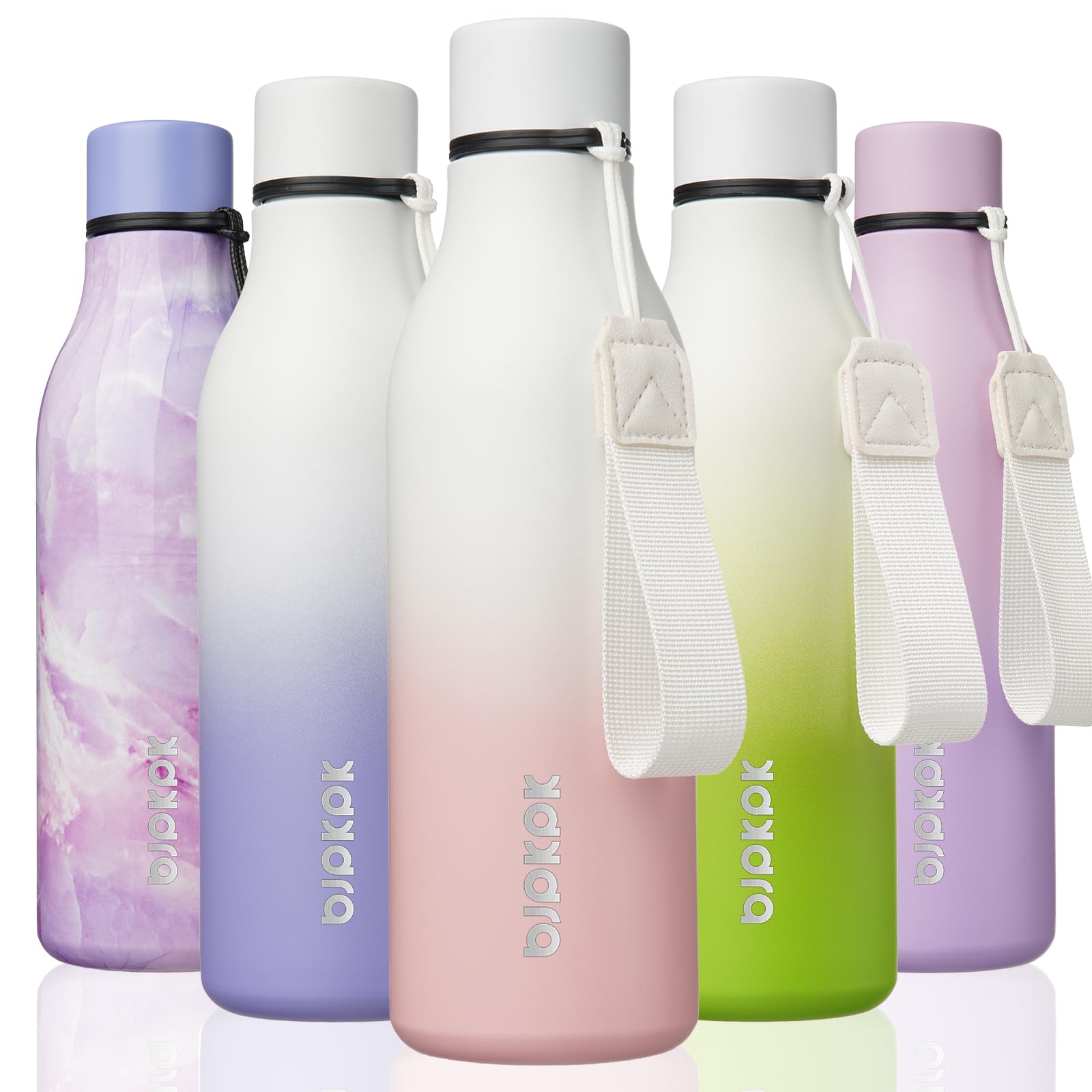 BJPKPK 18oz Insulated Water Bottle, Stainless Steel Bottle with Carry Strap | Keep Cold &amp; Hot Vacuum Insulation, Leak-Proof BPA-Free Design, Slim Bottle Fits Most Cup Holders for Gym, Office &amp; Travel