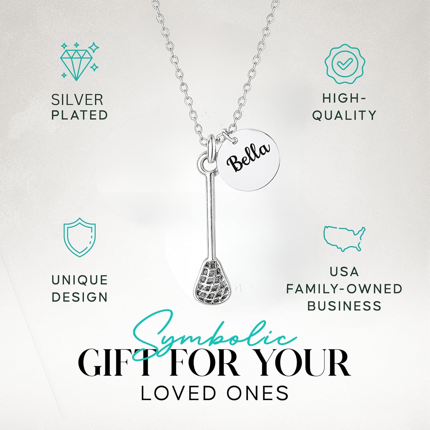 Personalized Engraved Lacrosse Necklace – Custom Lacrosse Stick Pendant with Name Charm – Lacrosse Jewelry Gift for Players and Teams