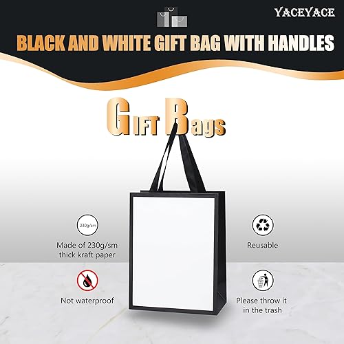 Miniatura 5 de YACEYACE - Bolsas de regalo blancas y negras 20 bolsas de regalo medianas de 8 x 425 x 105 pulgadas bolsas de regalo de papel blanco y negro con