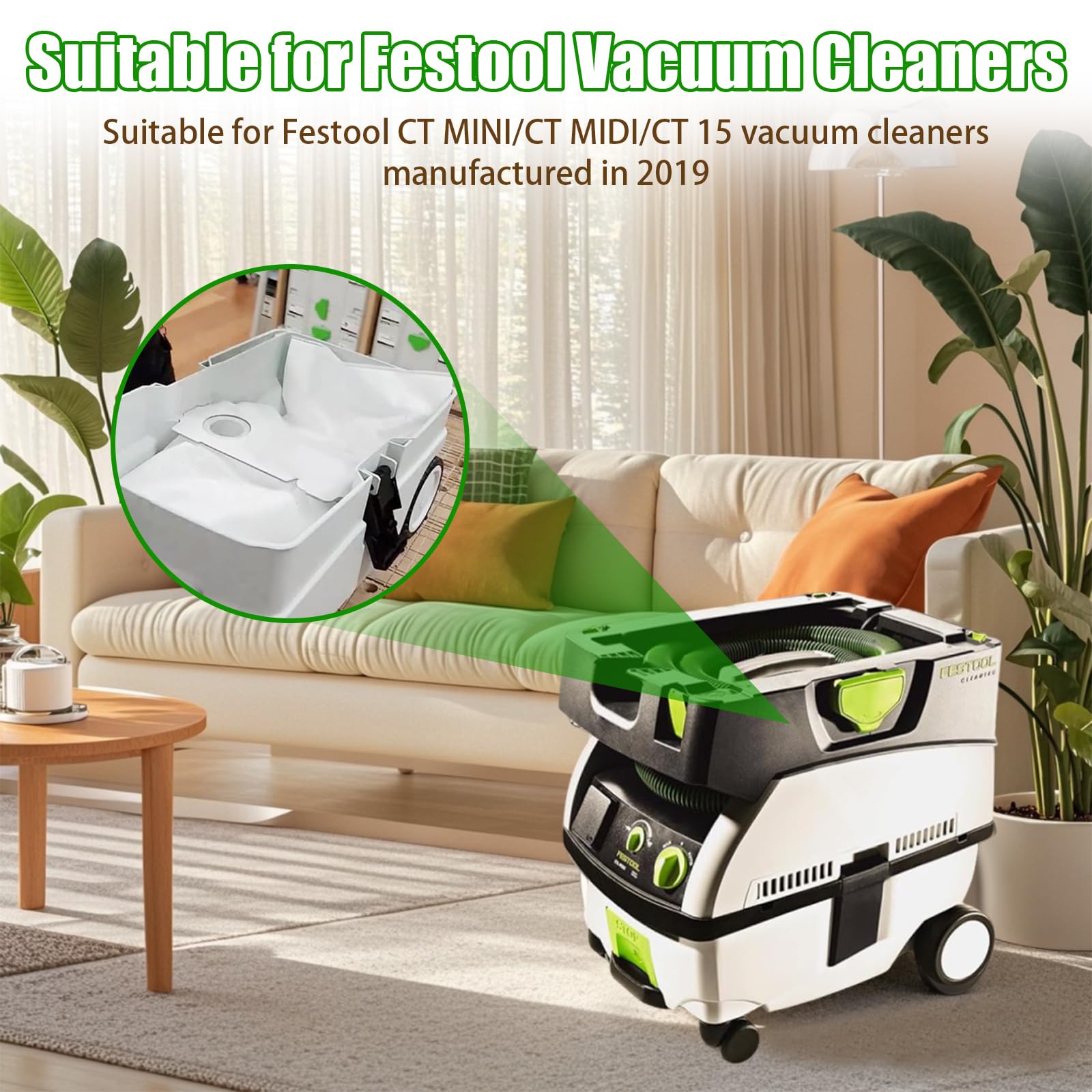 Pack de 10 bolsas de filtro para aspiradora Festool CT MINI/CT MIDI/CT 15 a partir de 2019, bolsas de repuesto de 15 l, gran capacidad, gran capacidad, accesorios