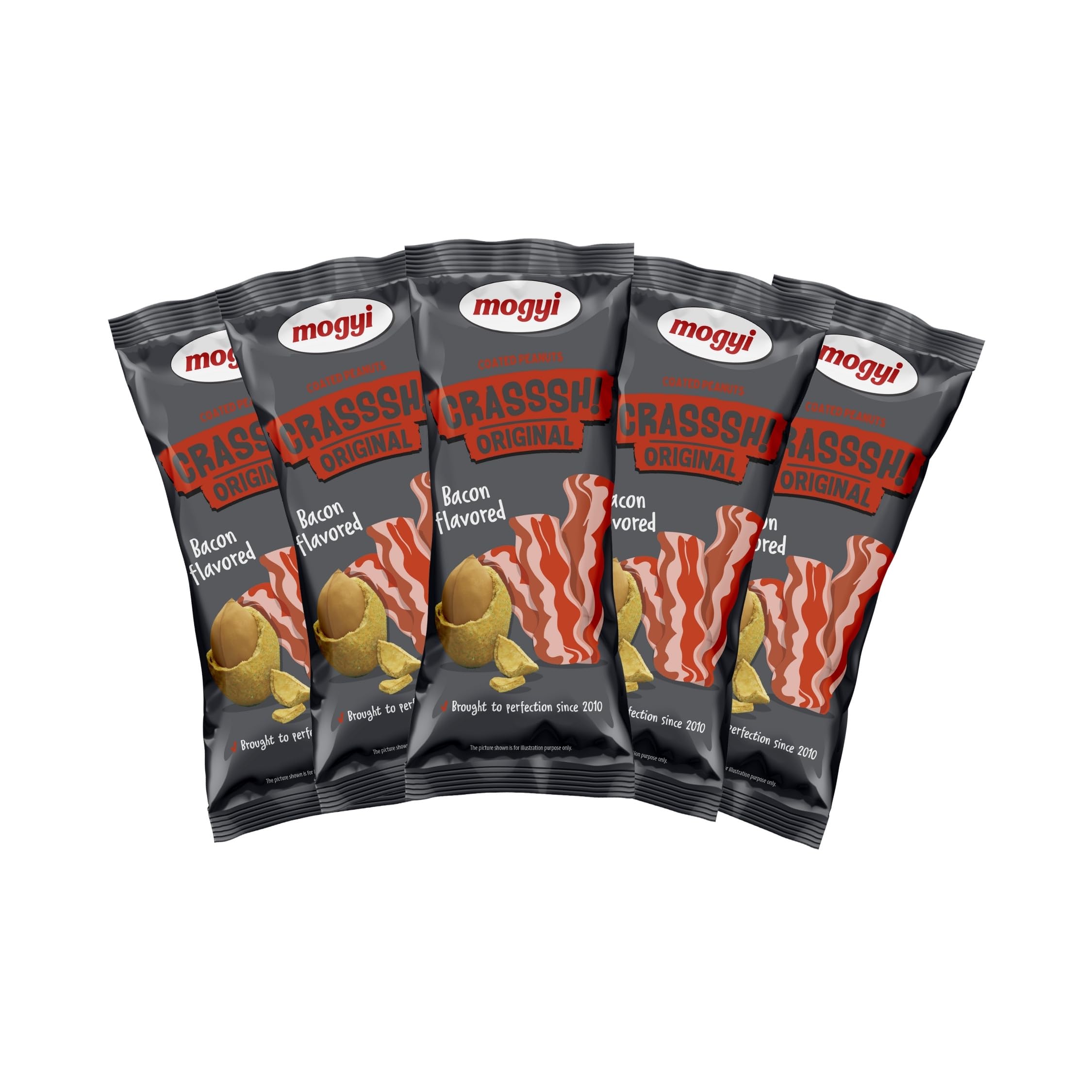 Mogyi Mix snack de Cacahuetes con sabor a Bacon, tostados y crujientes - 5 bolsitas de 60g