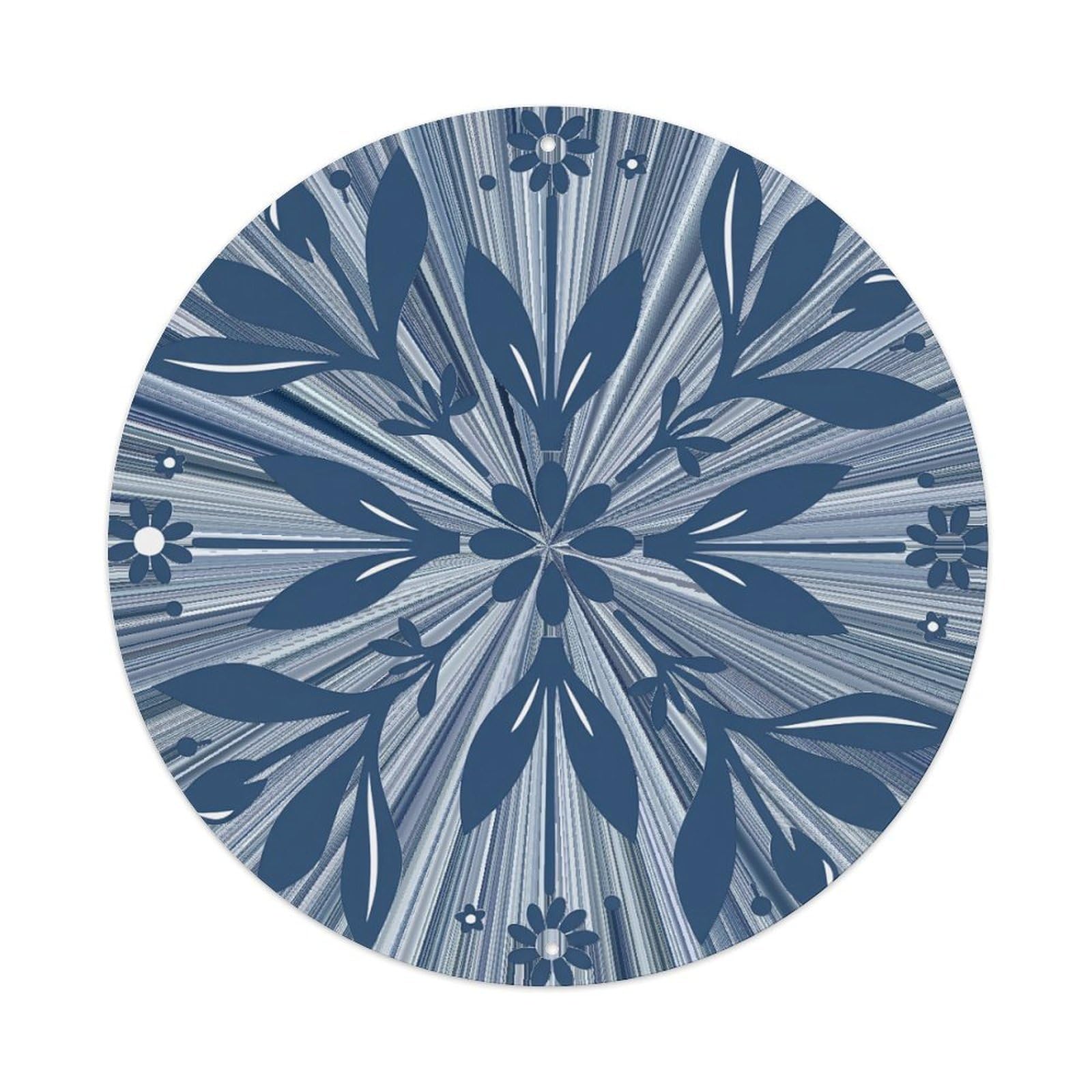 Floral Symmetrical Blue Pattern Design Round Tin Sign Retro Metal Sign for Cafe Bar Pub Home Game Room Gym Club Wall Decoration Vintage Metal Poster 8x8 Inch