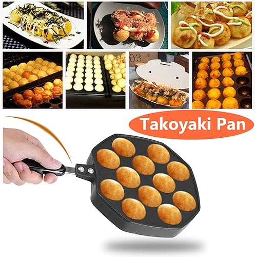 Miniatura 3 de Fdit Molde de aluminio antiadherente para parrilla Takoyaki de 12 cavidades color negro, para pulpo, albóndigas, para el hogar, el comedor
