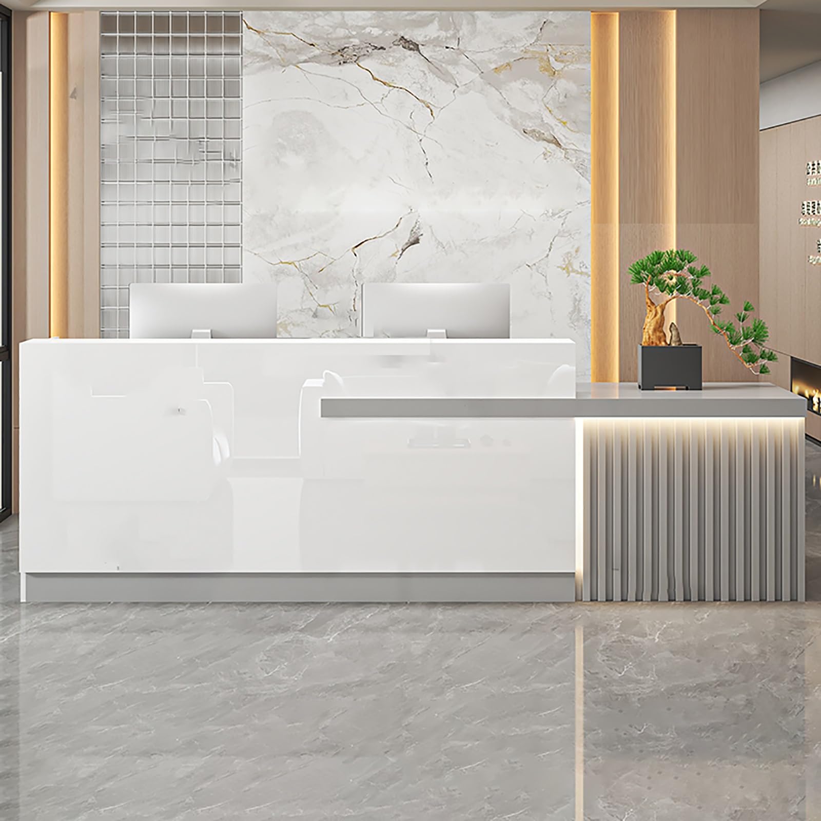 Comptoir moderne avec lumières LED Table de réception pour comptoir avant de magasins (H-1 140 x 60 x 100 cm) – Parfait pour les espaces de vente au détail