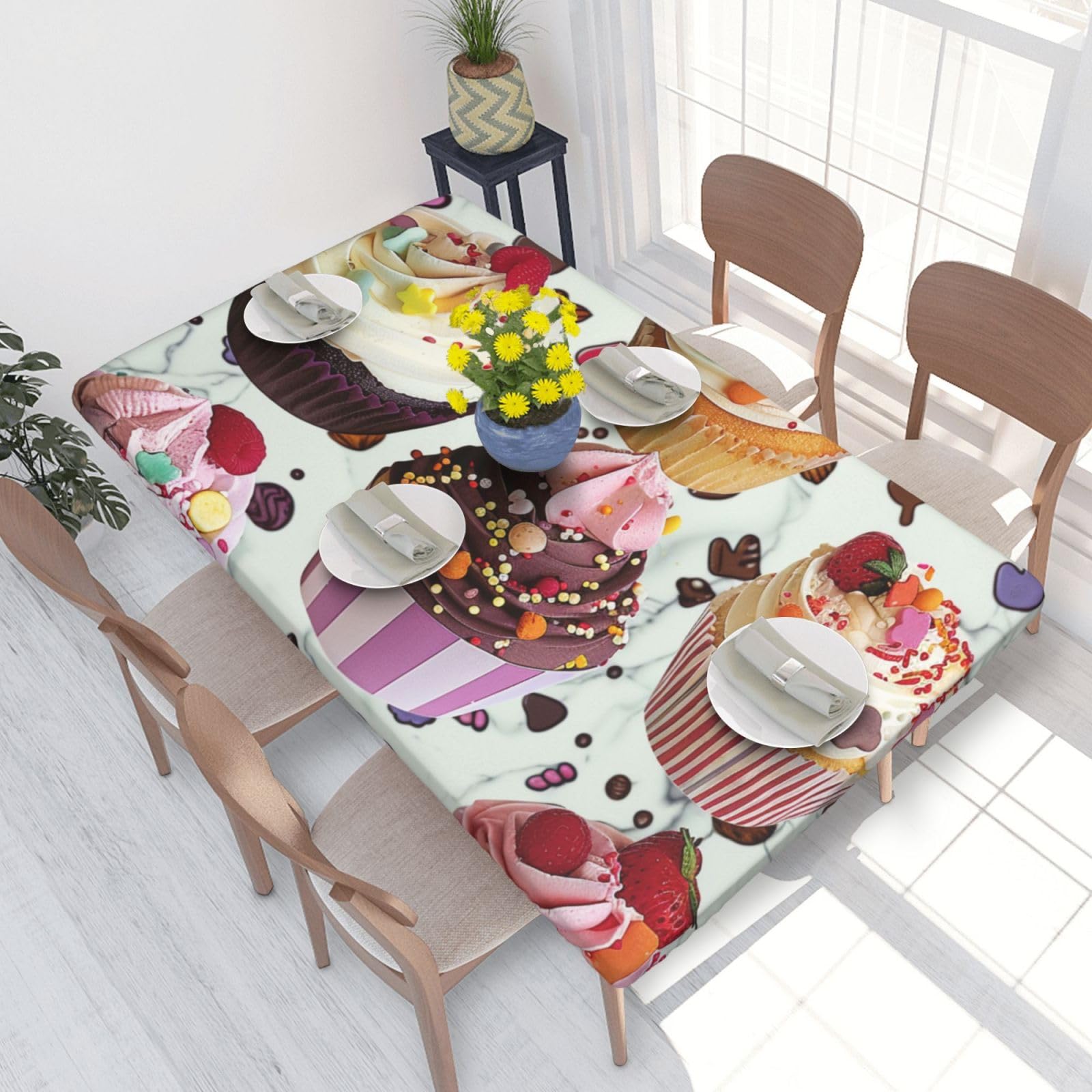 WPKJU Delicious Cupcakes Printed Tablecloths 4ft Rectangular Table Covers Washable Polyester Decorative Table Cloth for Dining Table Picnic Wedding