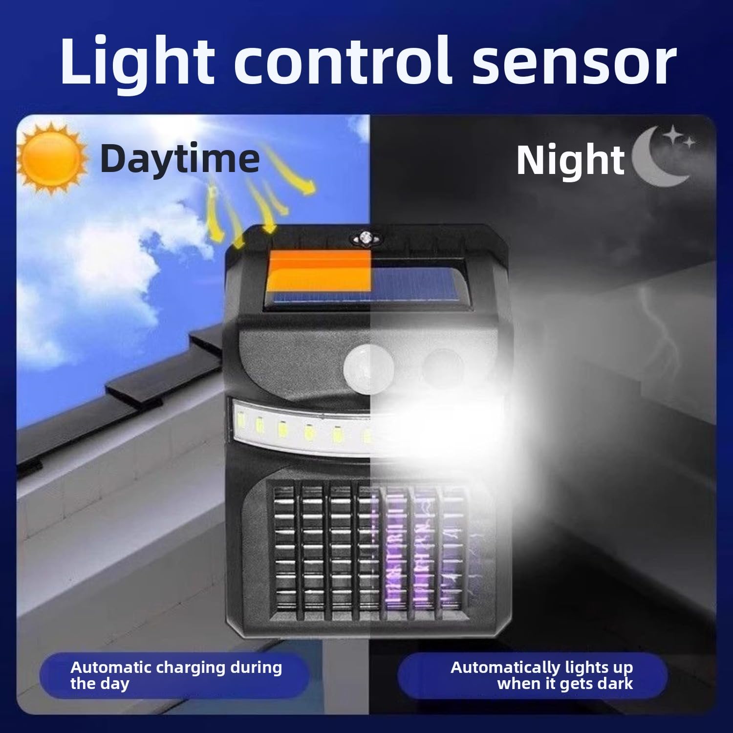 Applique murale solaire avec tue-moustiques – Étanche à LED avec détecteur de mouvement – Lampe de sécurité 2 en 1 à énergie solaire et tueur de moustiques pour terrasse, jardin, cour, clôture