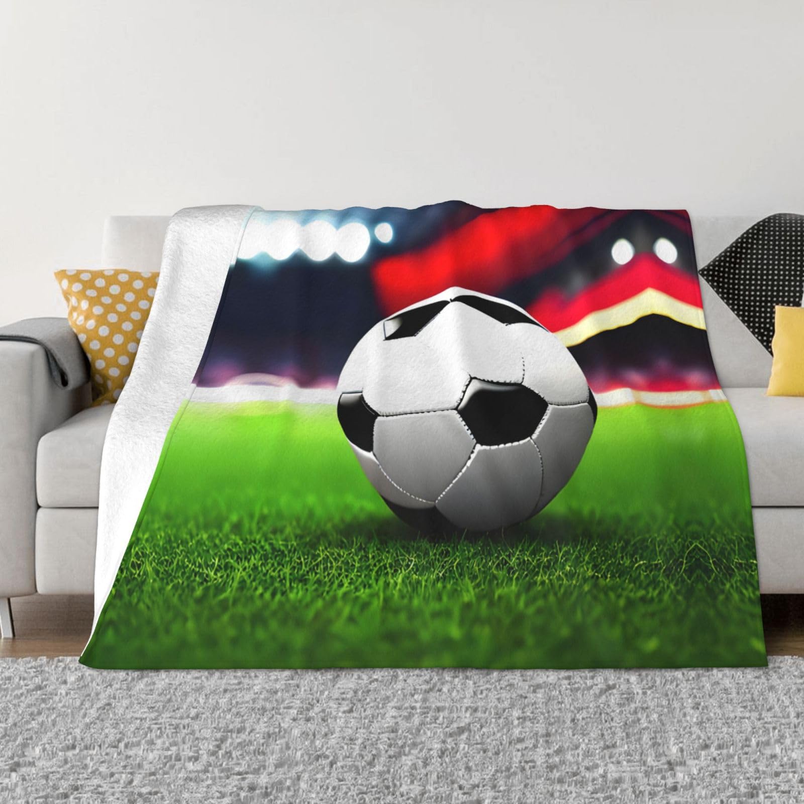 Couverture football en flanelle plaid doux anti-froid pour canapé et lit