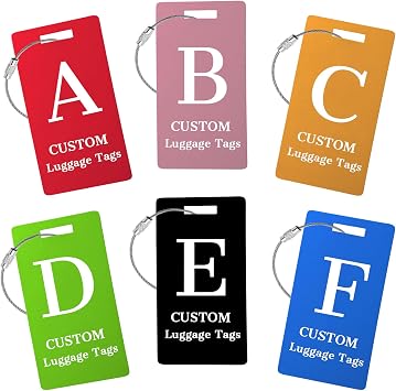 Custom Luggage Tags for Suitcases Personalized Luggage Tags Bulk Metal Customized Luggage Tag Suitcase Tags Name Tag for Luggage, Bag, Backpack 6 PCS