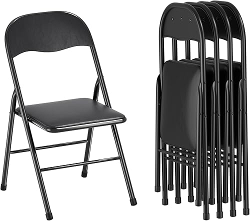 VECELO Juego de 4 sillas plegables portátiles de metal con asientos acolchados de poliuretano suave para el hogar, oficina, fiesta, color negro disponible en Yaxa Guatemala