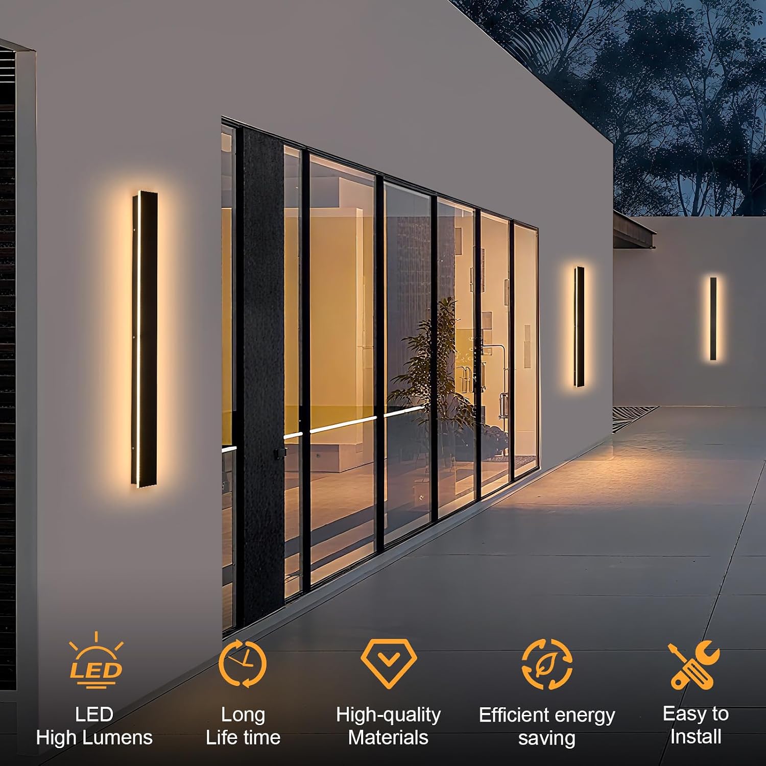 Modern Outdoor Wall Lights 31.5" LED 3000K Outdoor Wall Light for House Exterior Wall Garage Entrance Lighting Fixtures IP65 Waterproof Long Strip Wall Sconces for Doorway Patio Passage
