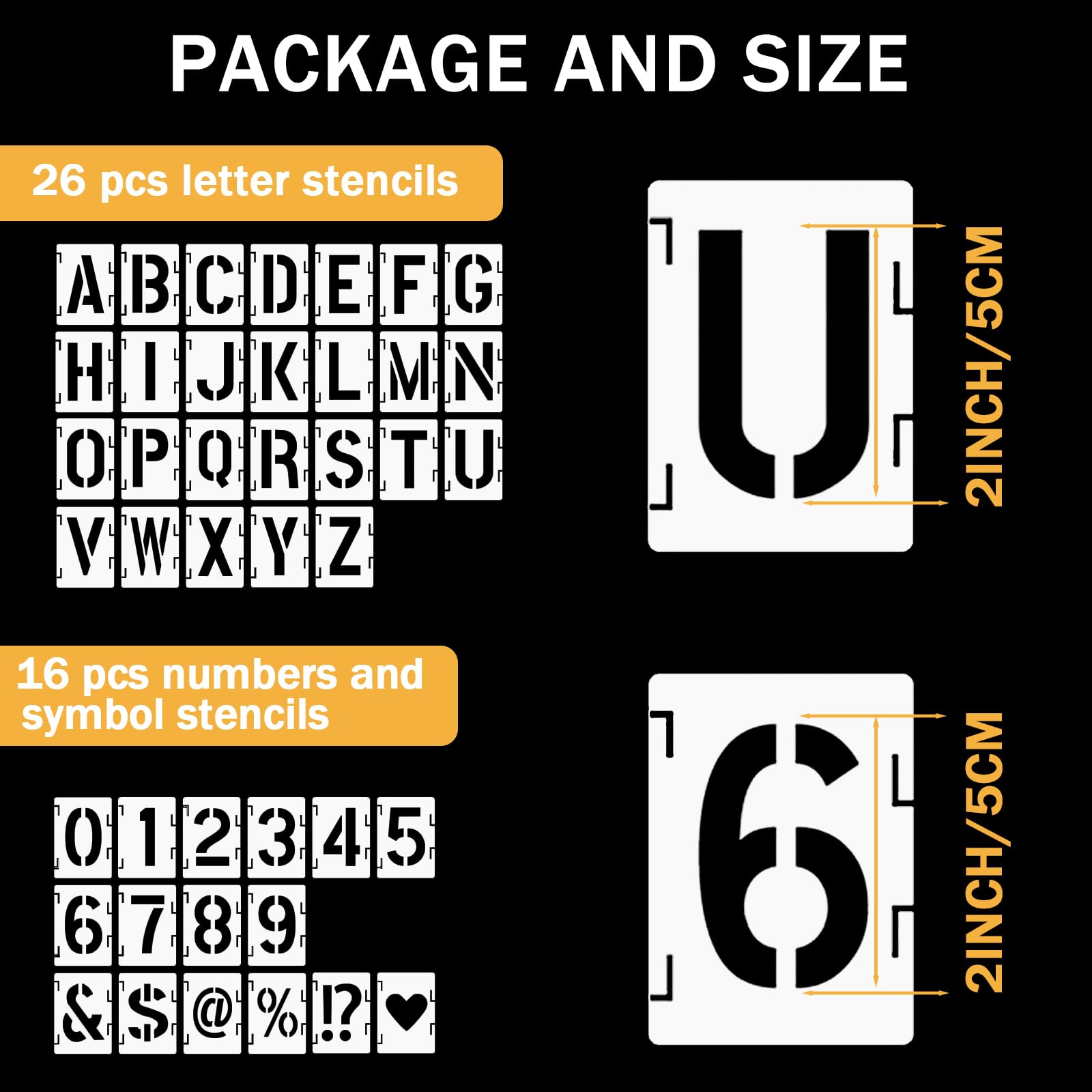 Stencil Lettere E Numeri 5 Cm – 42 Pezzi In Plastica Riutilizzabili – Per Pittura Su Legno, Parete, Tela
