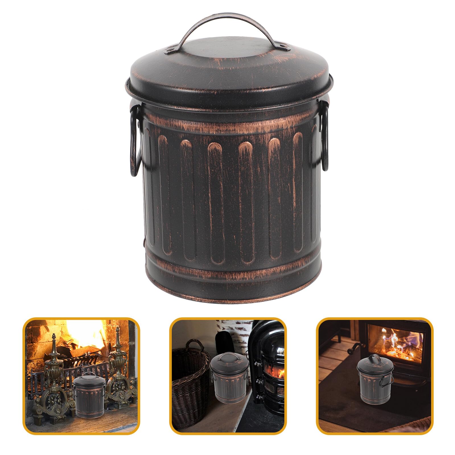 Outanaya Cubo Metálico para Cenizas de Chimenea Resistente y Versátil con Capacidad Amplia y Diseño Fácil de Transportar para Almacenamiento y Traslado de Carbón y Cenizas Interiores y