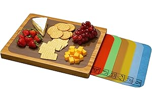 Seville Classics Acacia Wood Premium 7-Piece Cutting Board Set with Color-Coded BPA-Free Mats